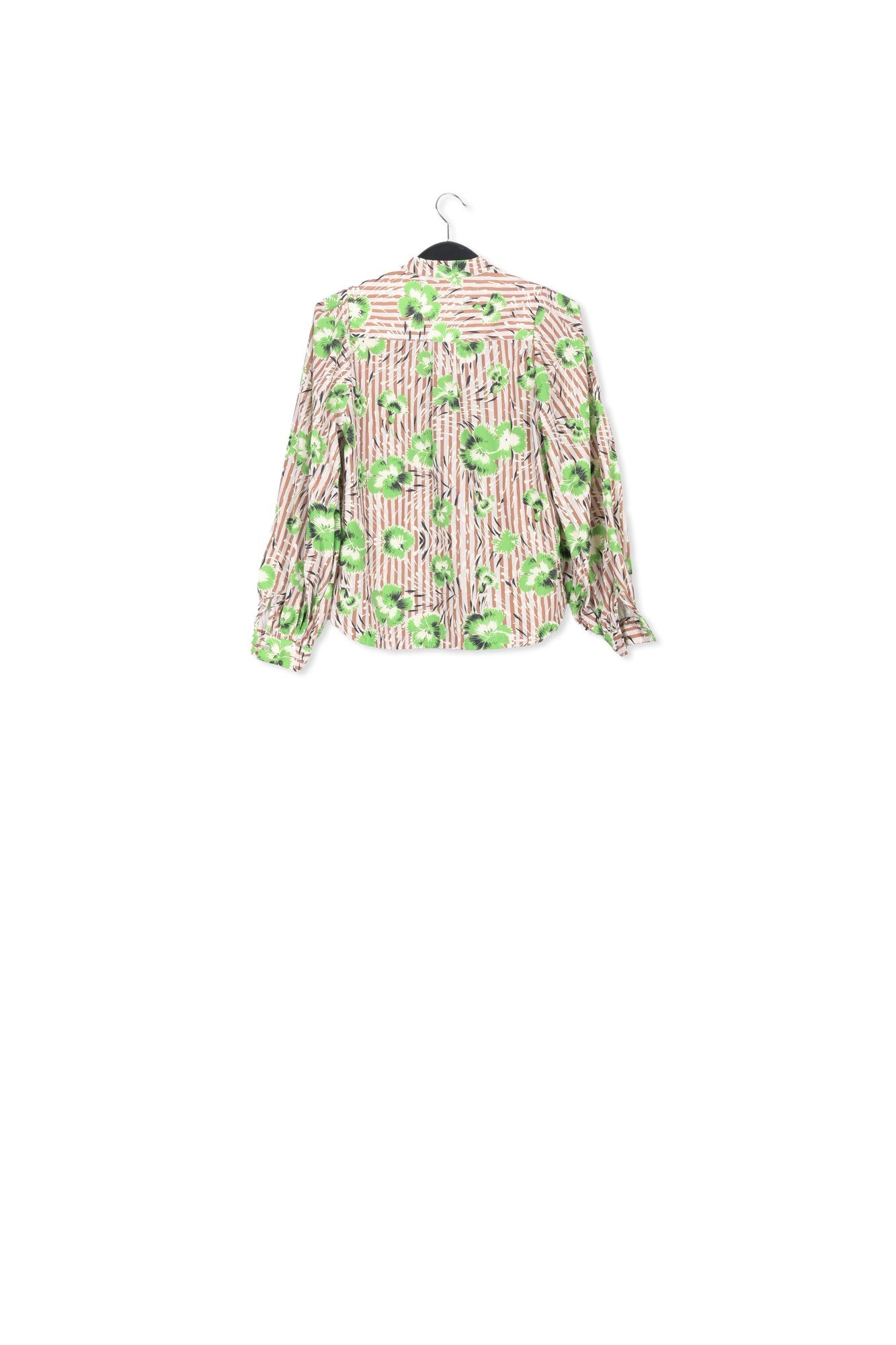 Stripe and green floral print puffed-sleeve top RE—SSENTIEL | Essentiel second hand