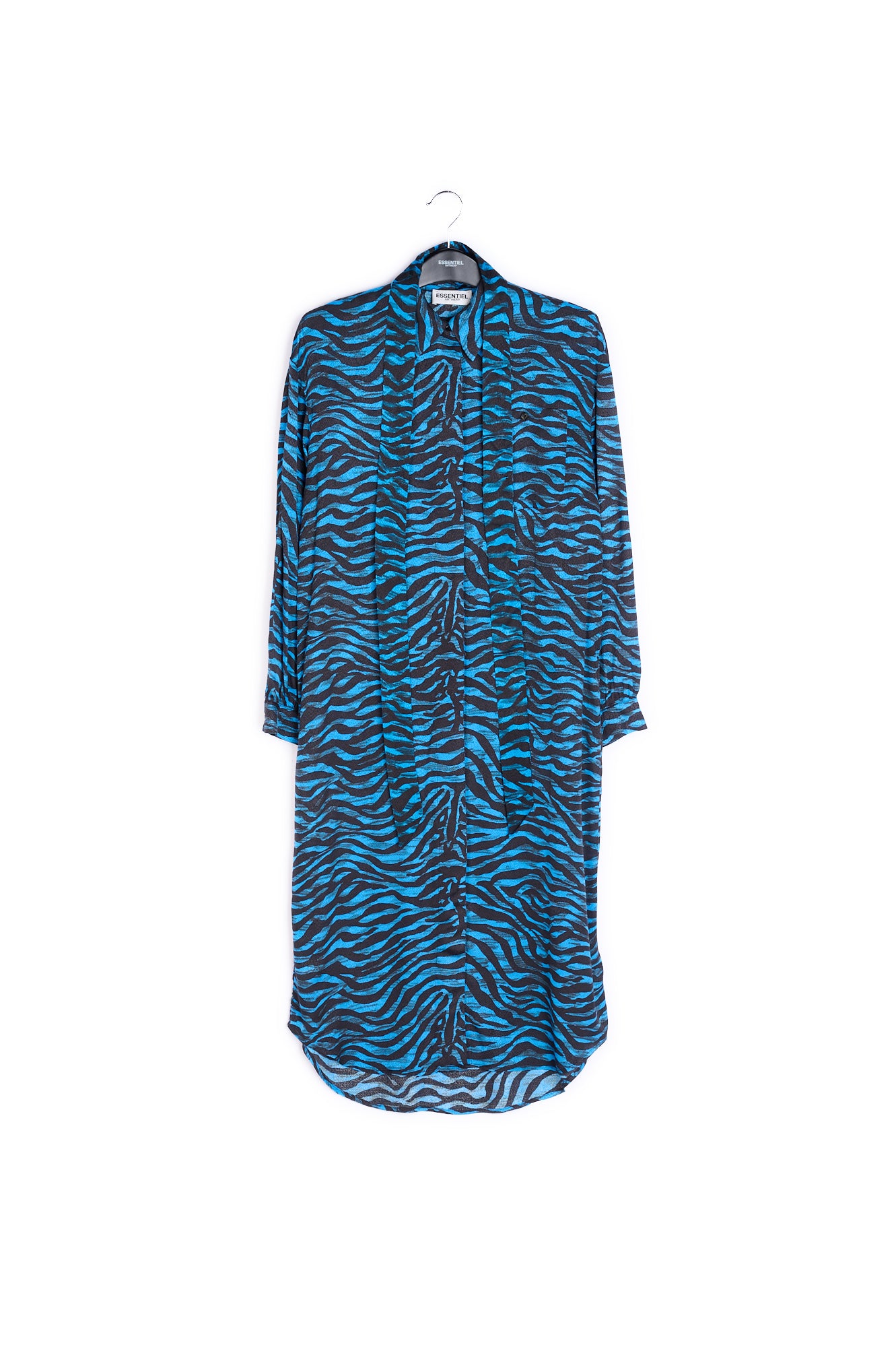 Black and blue zebra print midi shirt dress RE—SSENTIEL | Essentiel second hand
