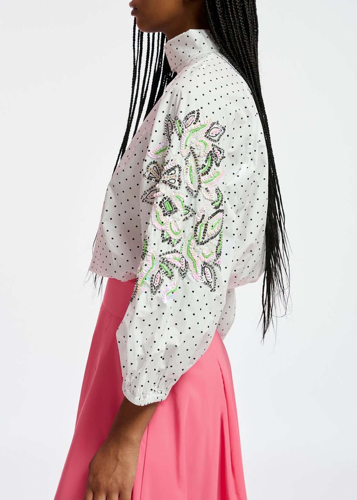 White polka-dotted top with stand-up collar RE—SSENTIEL | Essentiel second hand