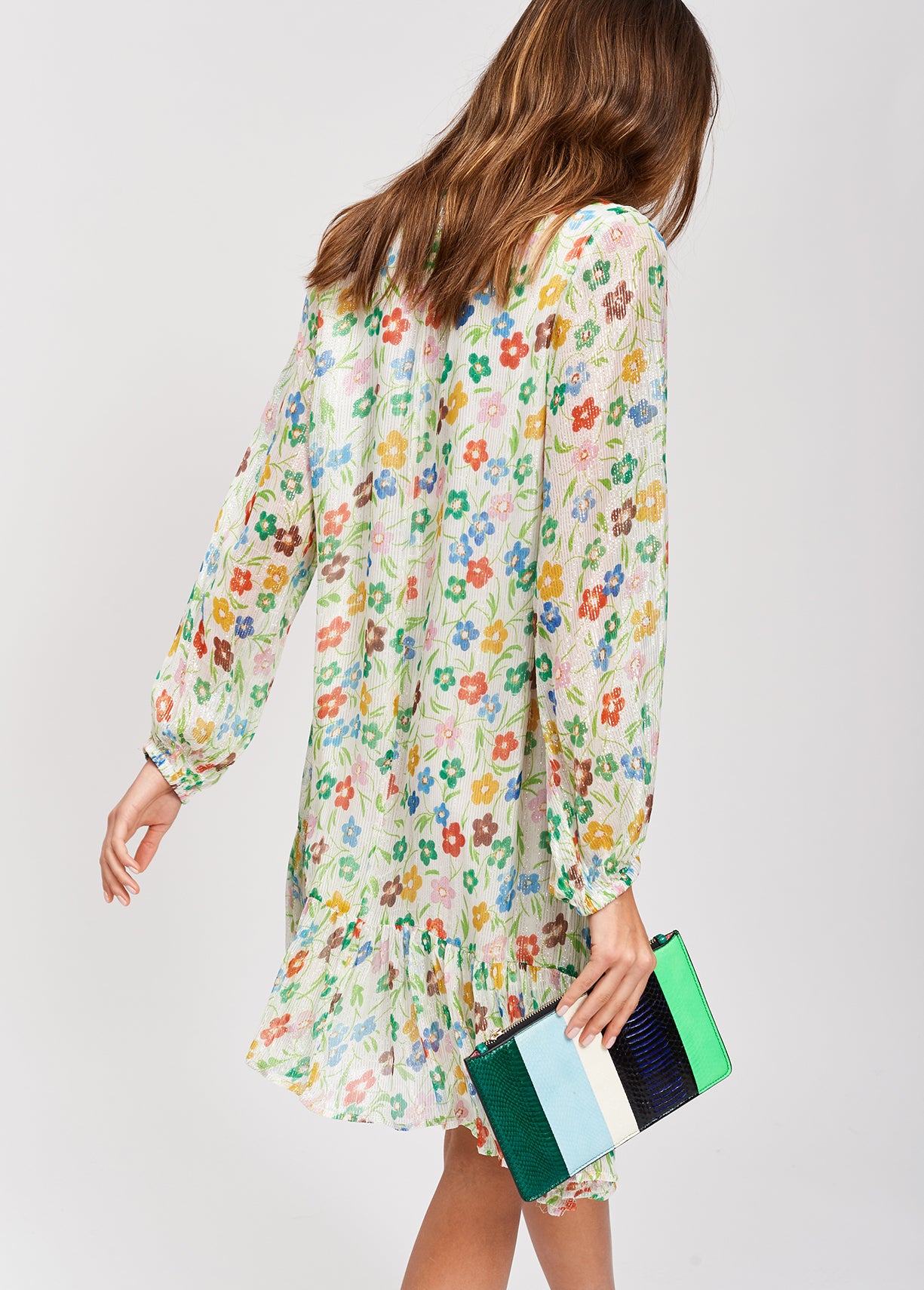 Off-white floral print dress with flared hem RE—SSENTIEL | Essentiel second hand