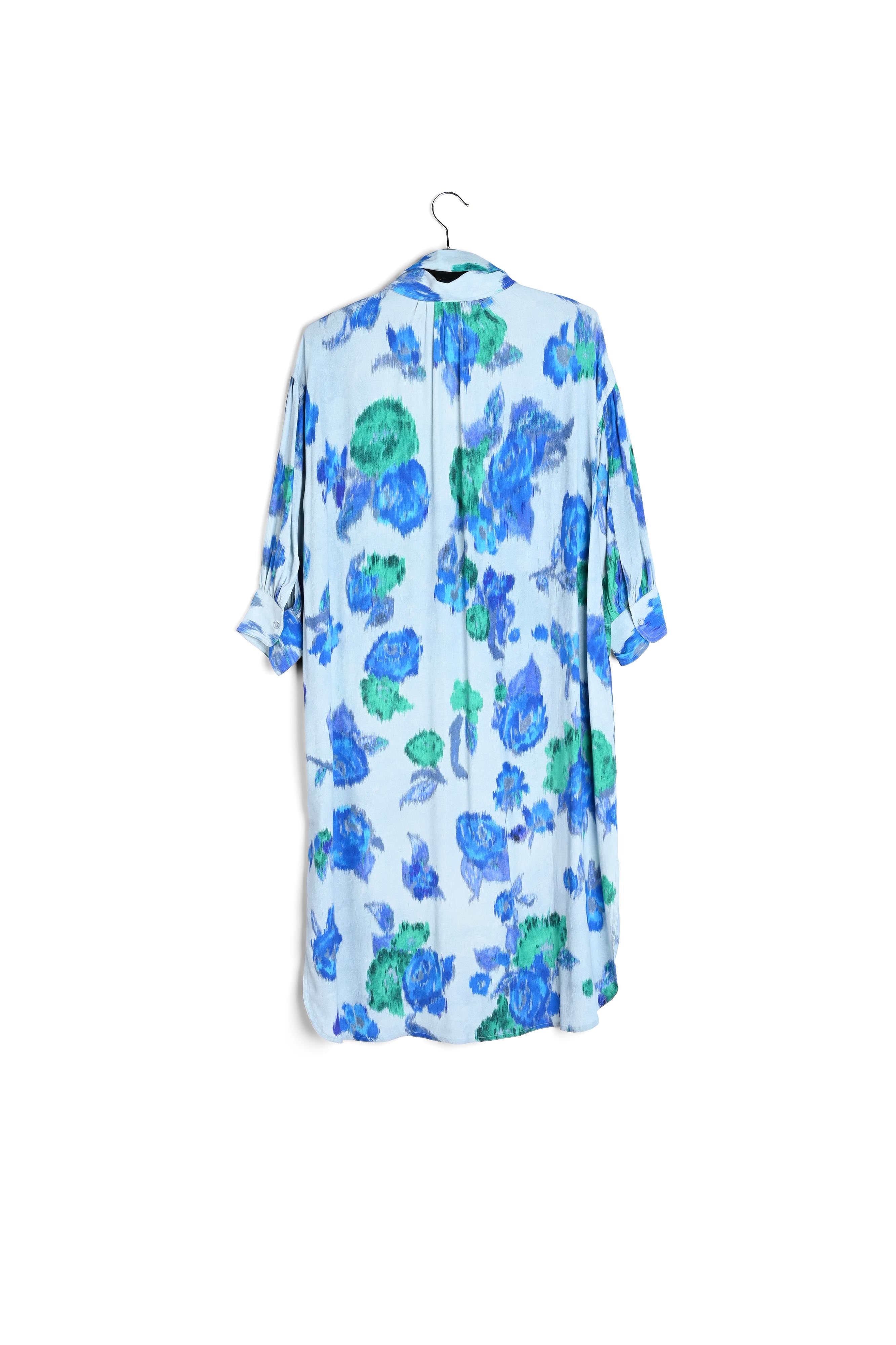 Light blue, blue and green floral-print shirt dress RE—SSENTIEL | Essentiel second hand