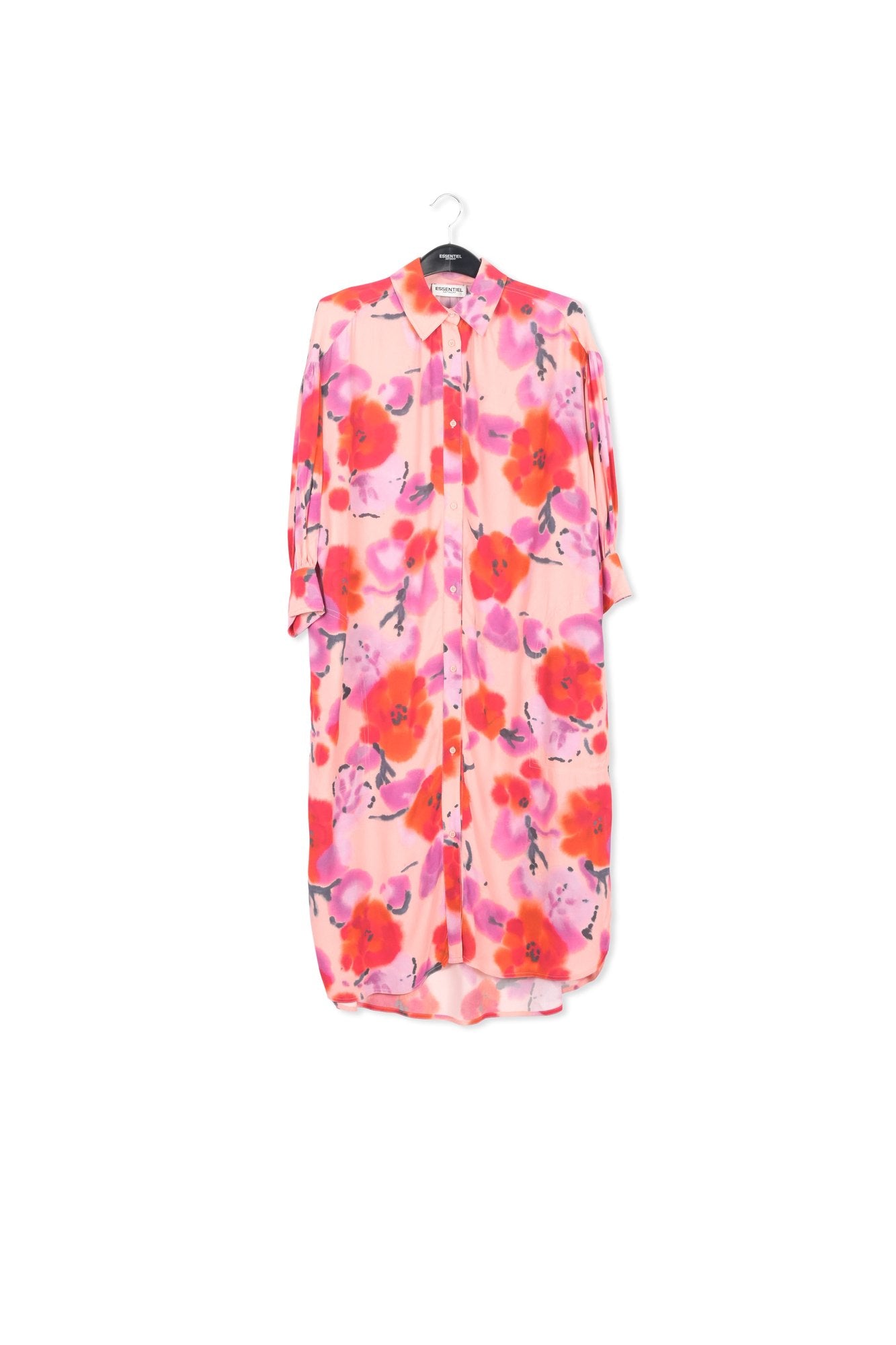 Light pink, red and purple floral-print shirt dress RE—SSENTIEL | Essentiel second hand