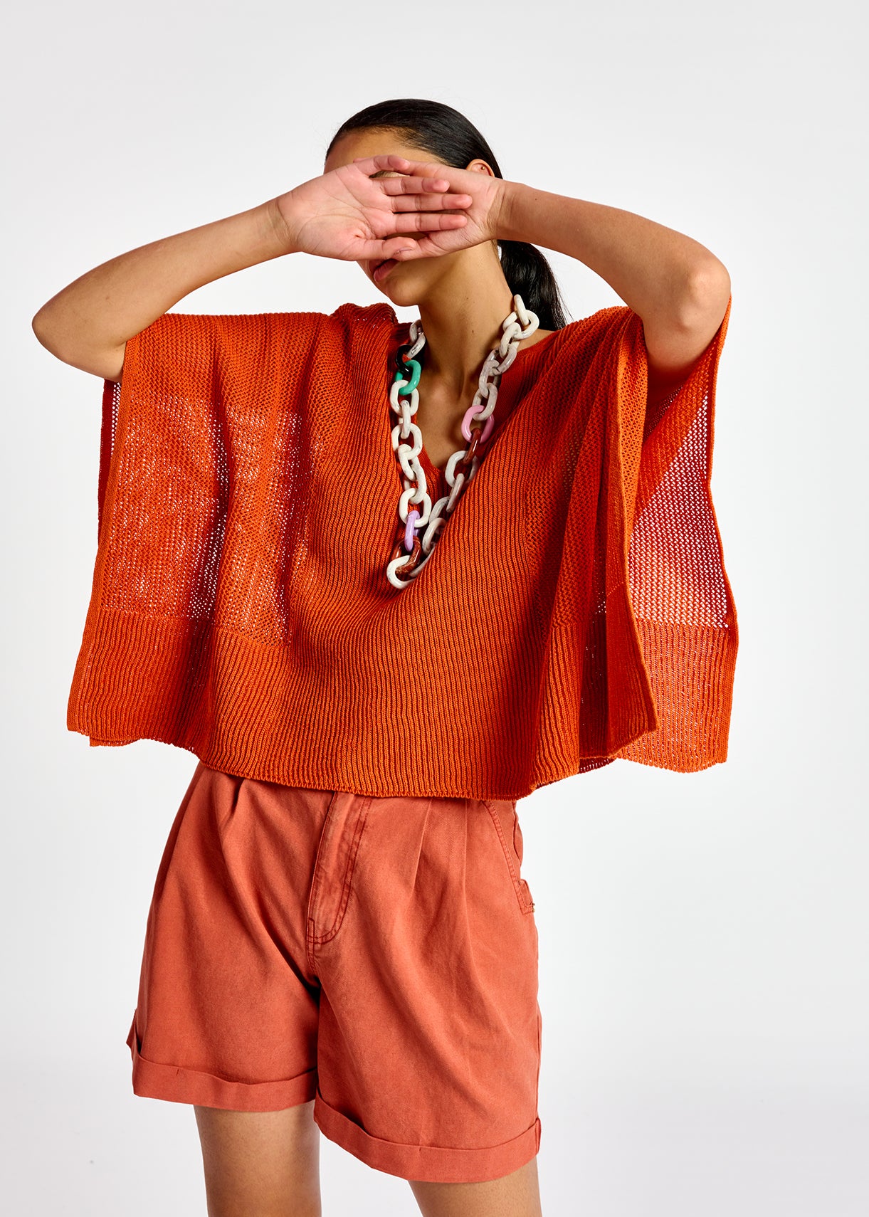 Top en tricot orange à coupe carrée RE—SSENTIEL | Essentiel second hand