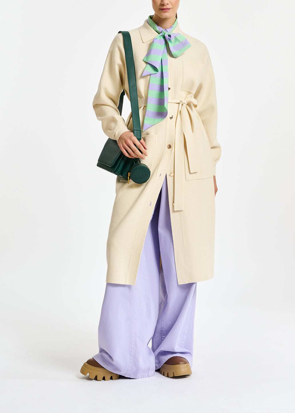 Off-white belted midi-length knit RE—SSENTIEL | Essentiel second hand