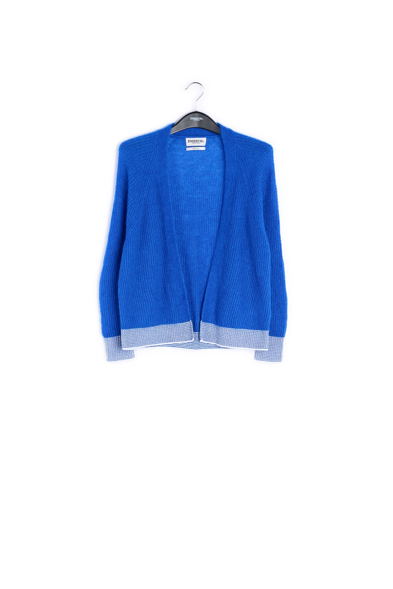 Turquoise ribbed open cardigan with accentuated trims RE—SSENTIEL | Essentiel second hand