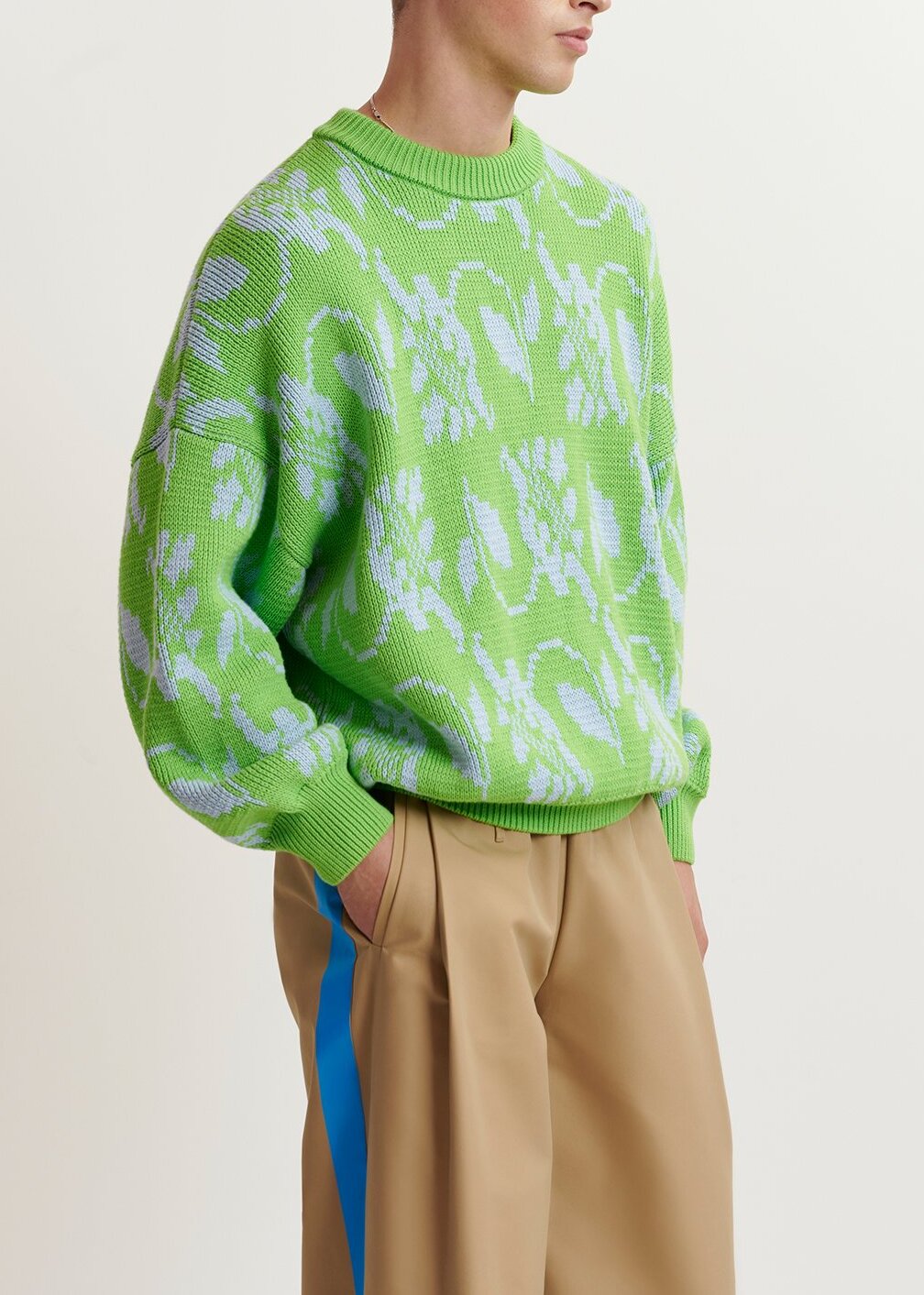 Green and light blue floral-jacquard knit sweater RE—SSENTIEL | Essentiel second hand