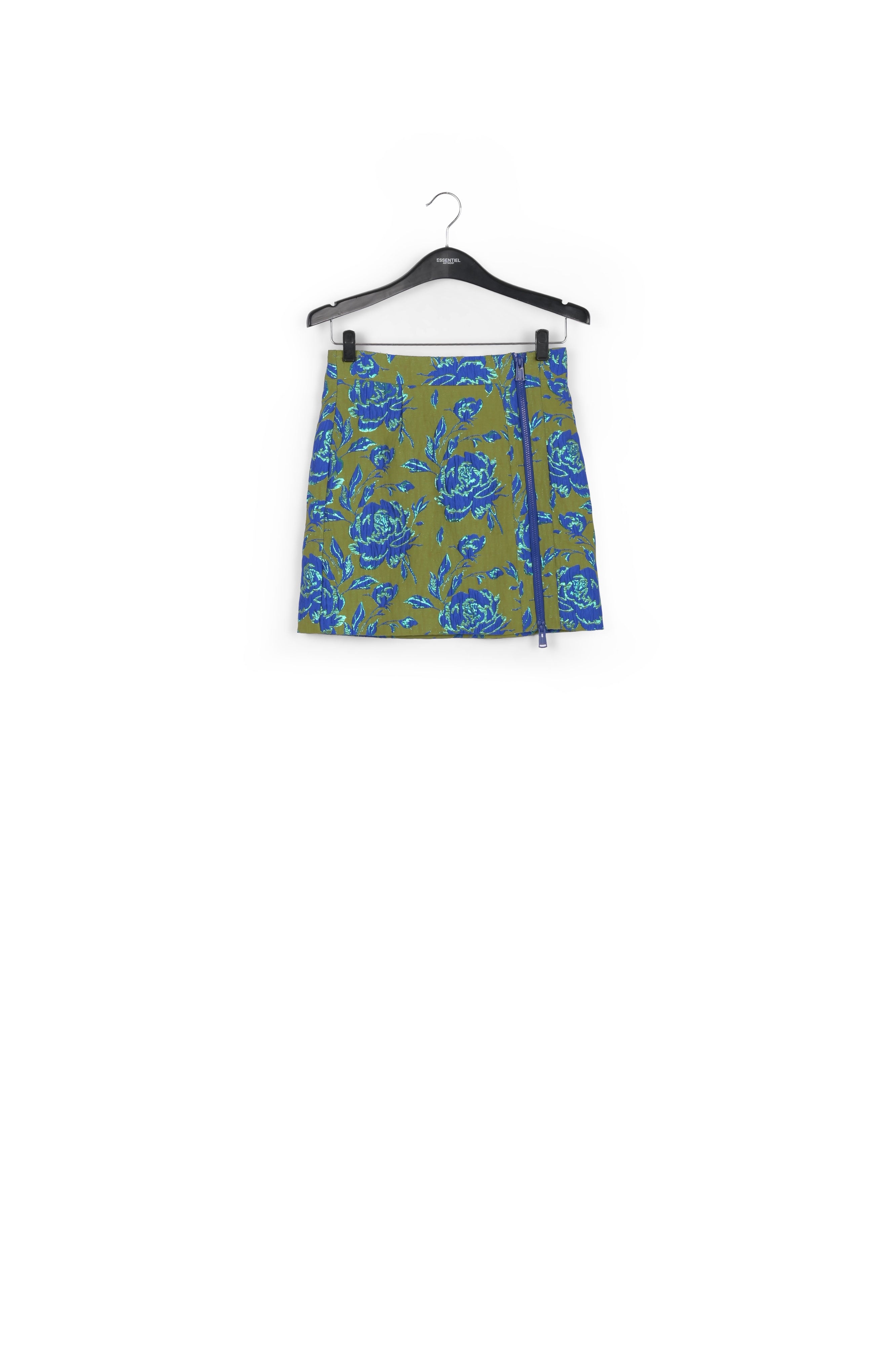 Minirok in donkergroen en blauw bloemenjacquard RE—SSENTIEL | Essentiel second hand