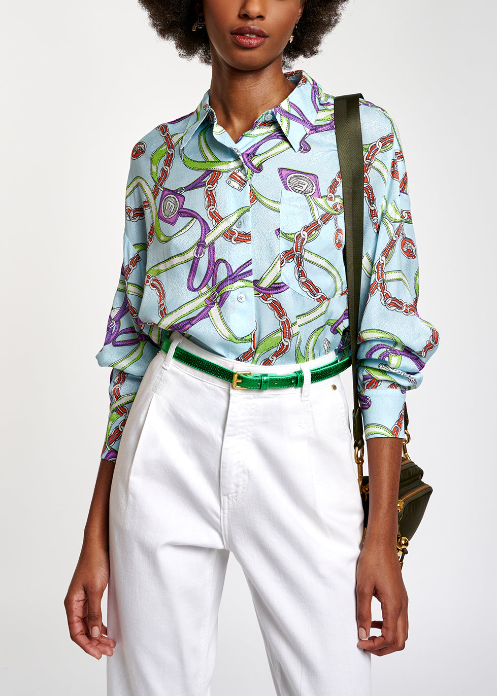 Light blue loose-fit print shirt RE—SSENTIEL | Essentiel second hand