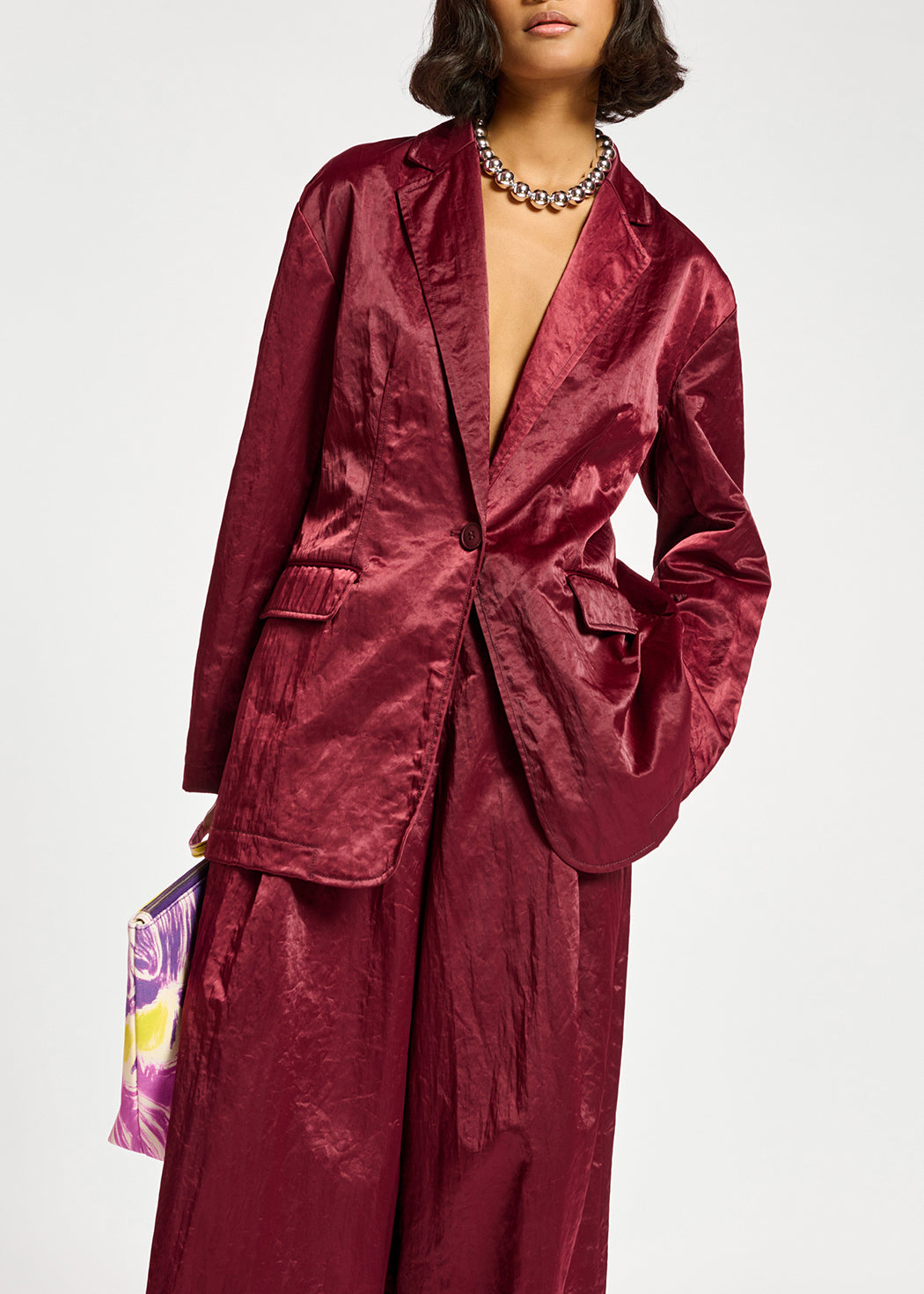 Blazer droit en satin bordeaux RE—SSENTIEL | Essentiel second hand