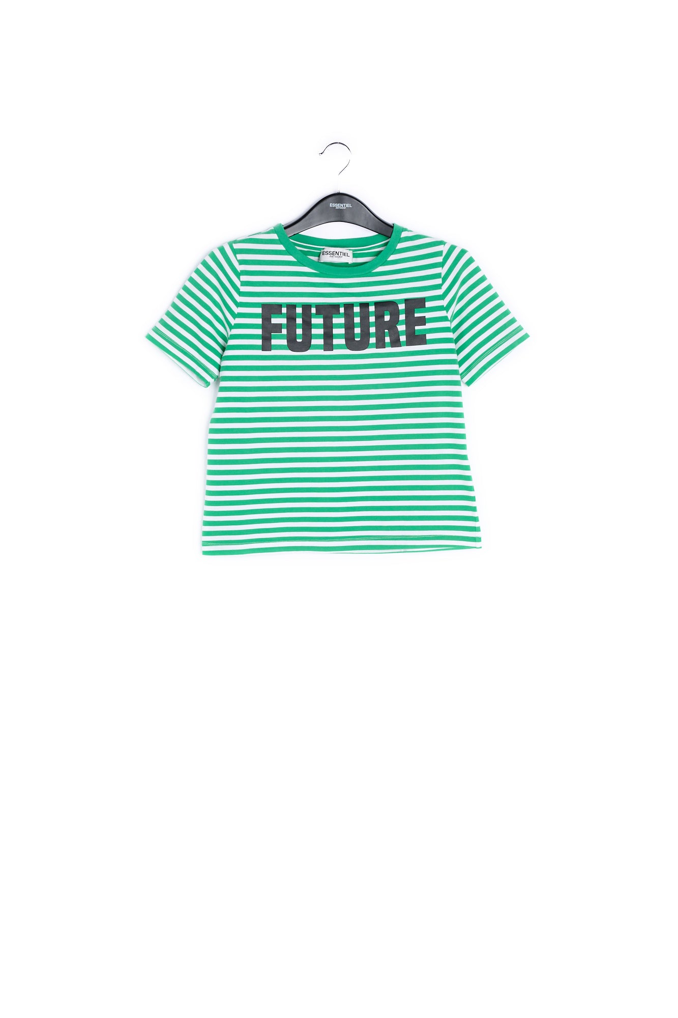 Green and white striped t-shirt with future print RE—SSENTIEL | Essentiel second hand