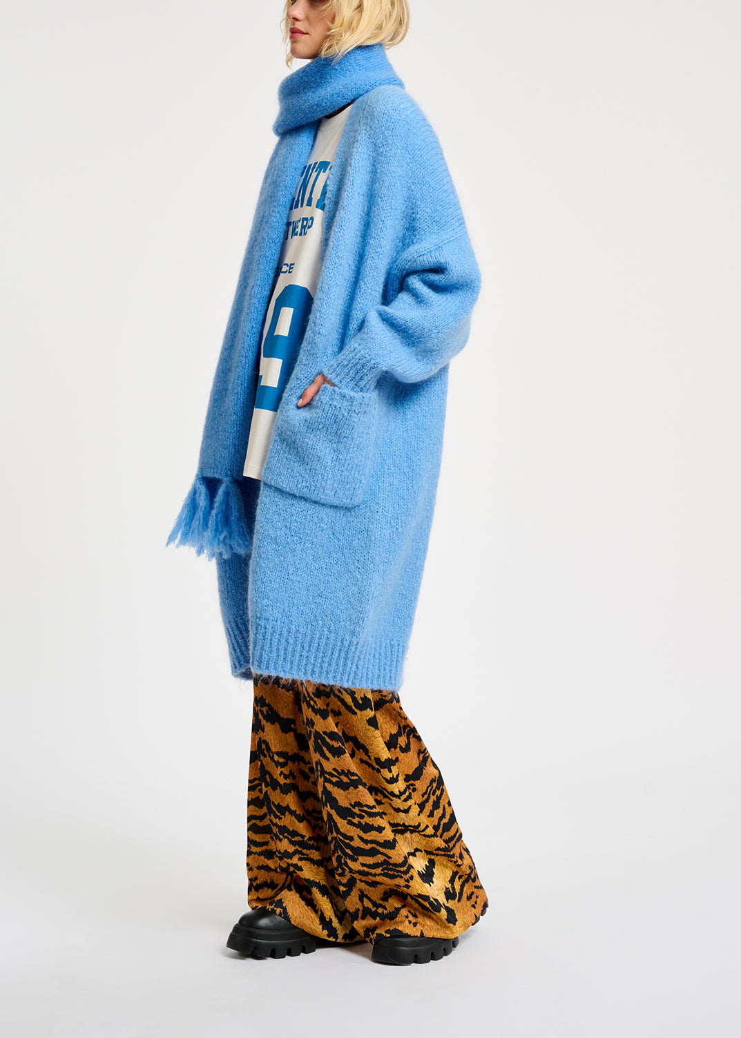 Blue midi-length mohair-blend cardigan RE—SSENTIEL | Essentiel second hand