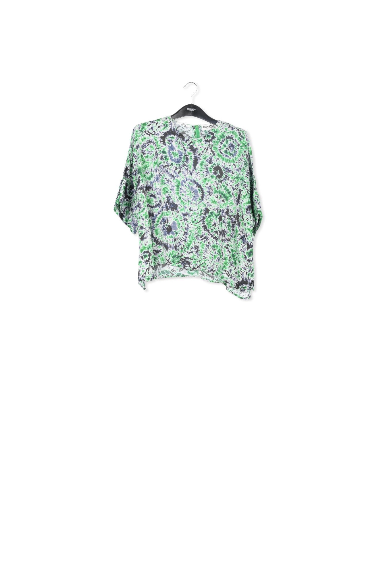 Green and navy blue tie-dye printed oversized top RE—SSENTIEL | Essentiel second hand