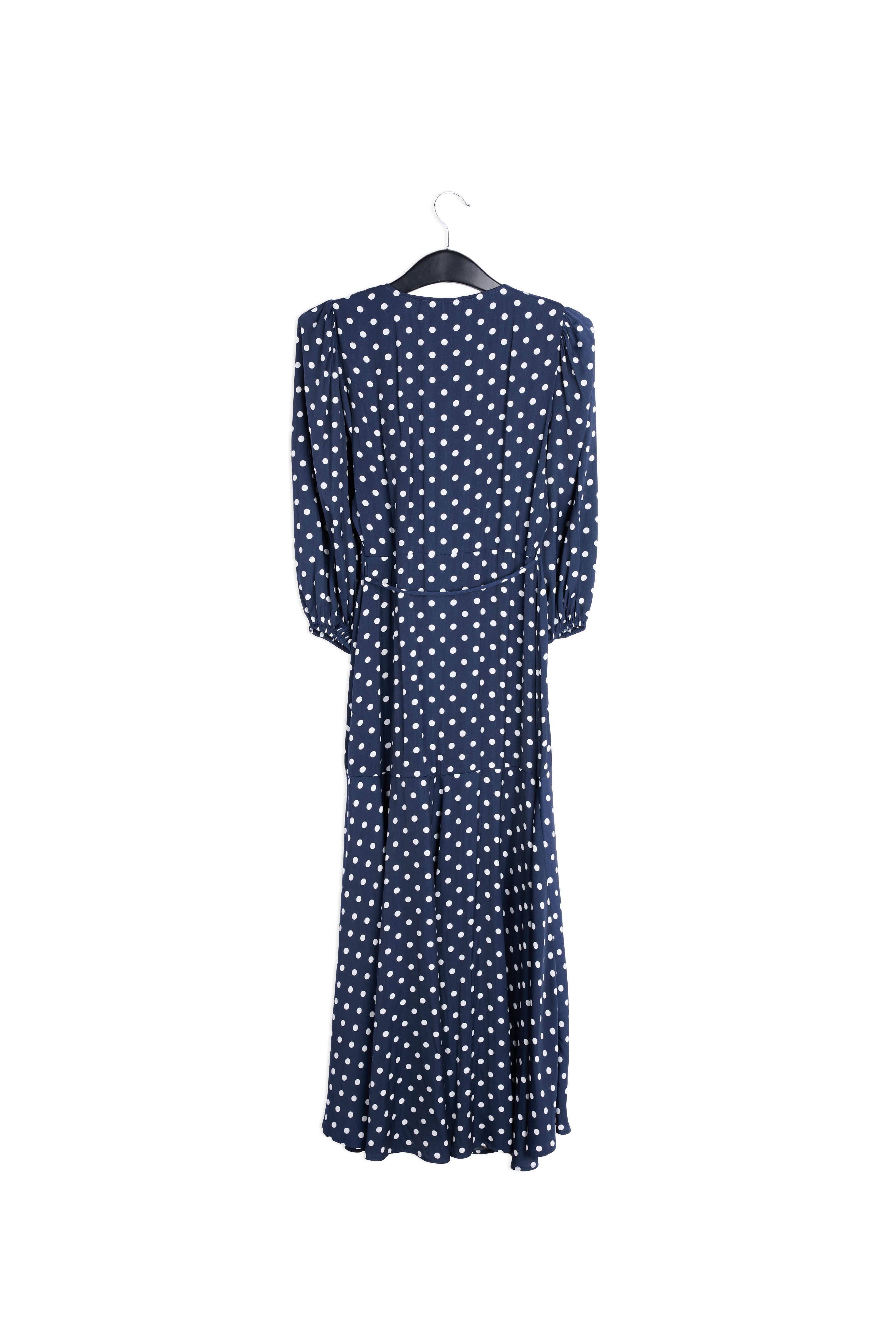 Robe maxi portefeuille bleu foncé à pois RE—SSENTIEL | Essentiel second hand