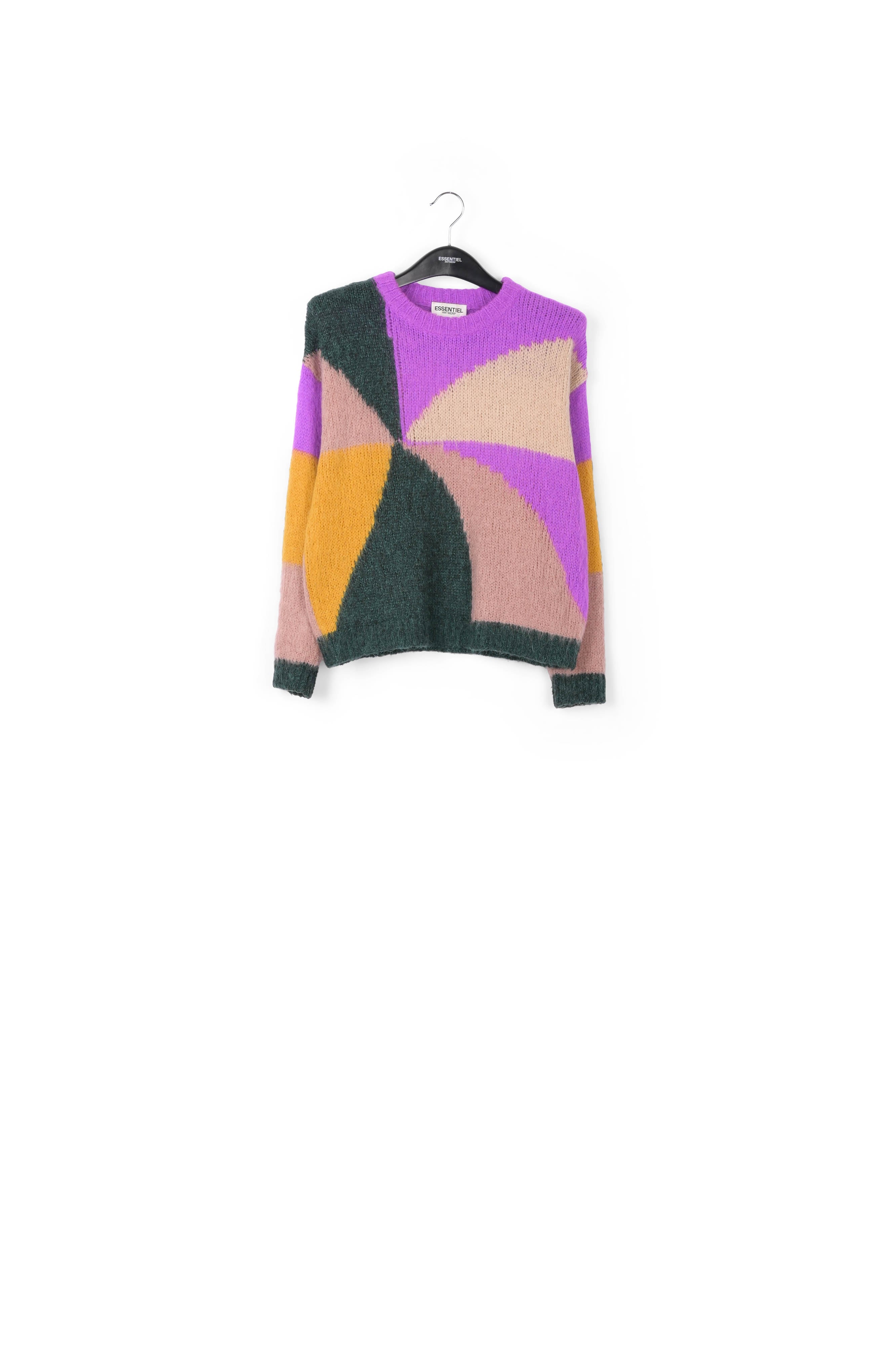 Purple, dark green and vintage pink intarsia-knitted sweater RE—SSENTIEL | Essentiel second hand