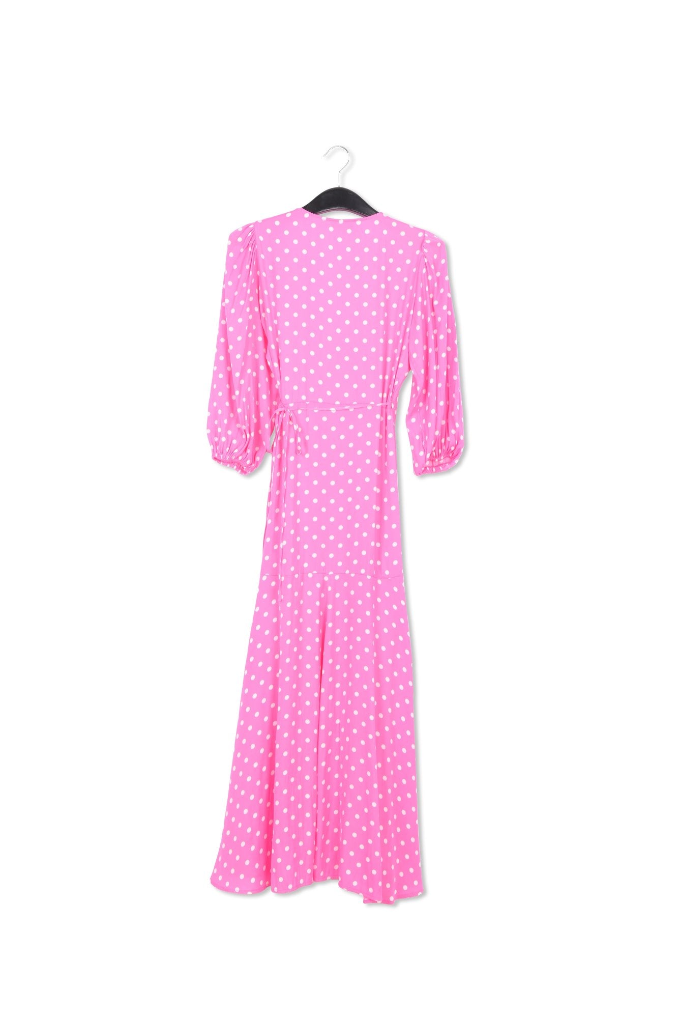 Robe maxi portefeuille rose fluo à pois RE—SSENTIEL | Essentiel second hand