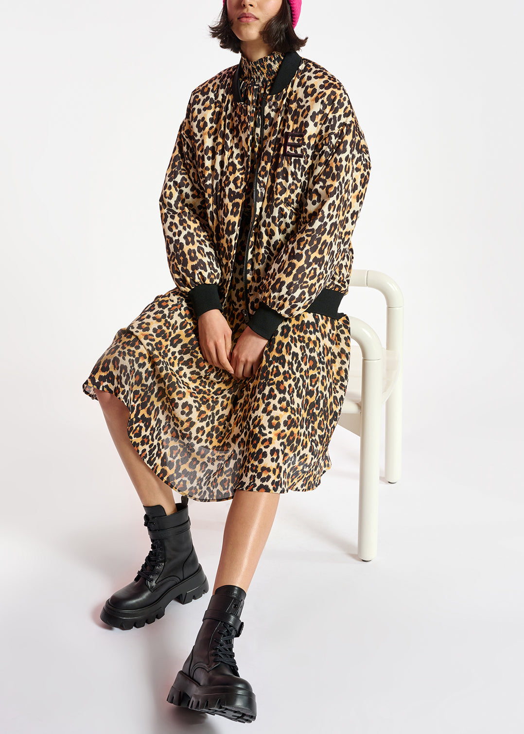 Leopard-print oversized bomber jacket RE—SSENTIEL | Essentiel second hand