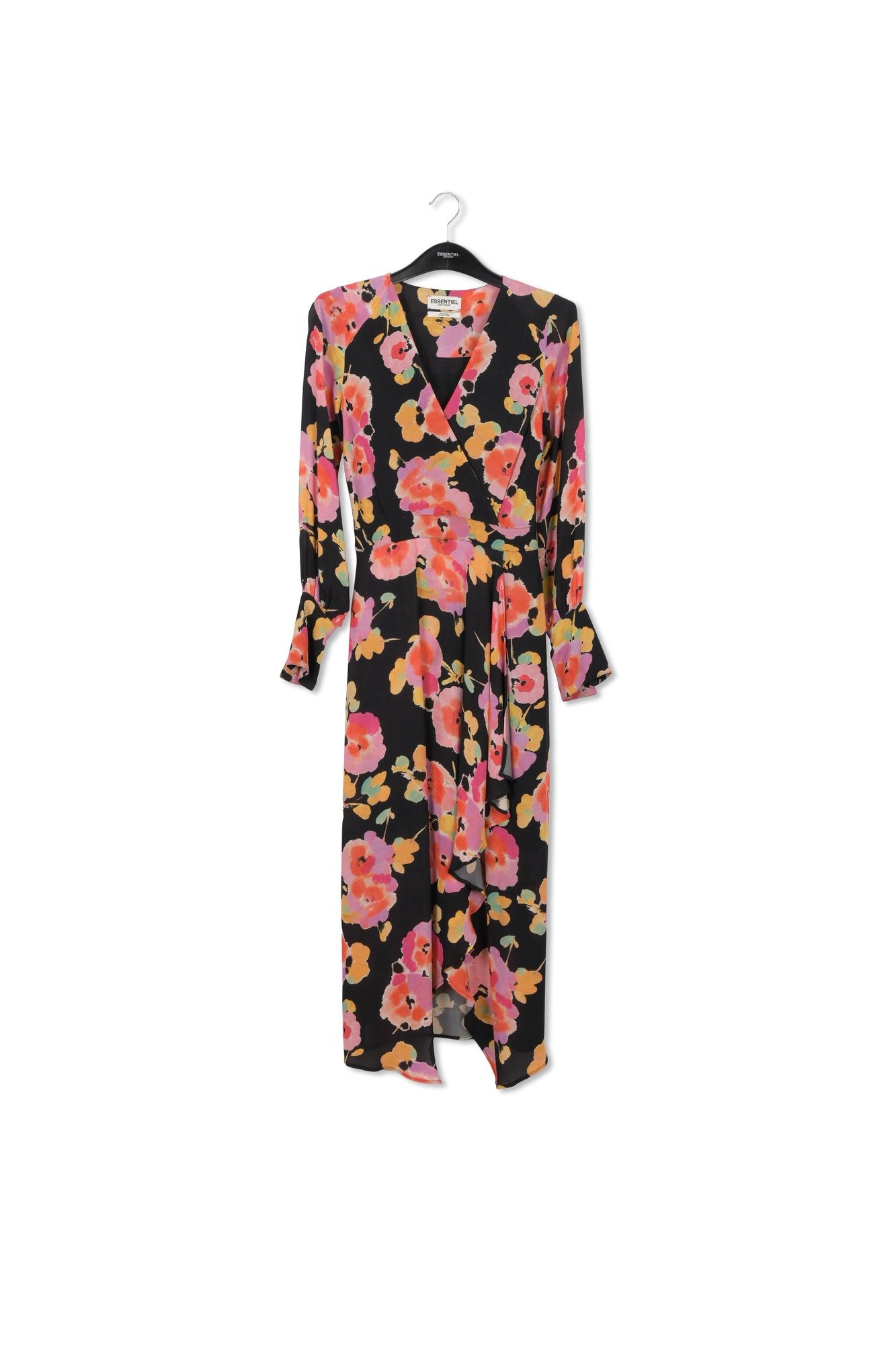 Black floral-print midi dress RE—SSENTIEL | Essentiel second hand
