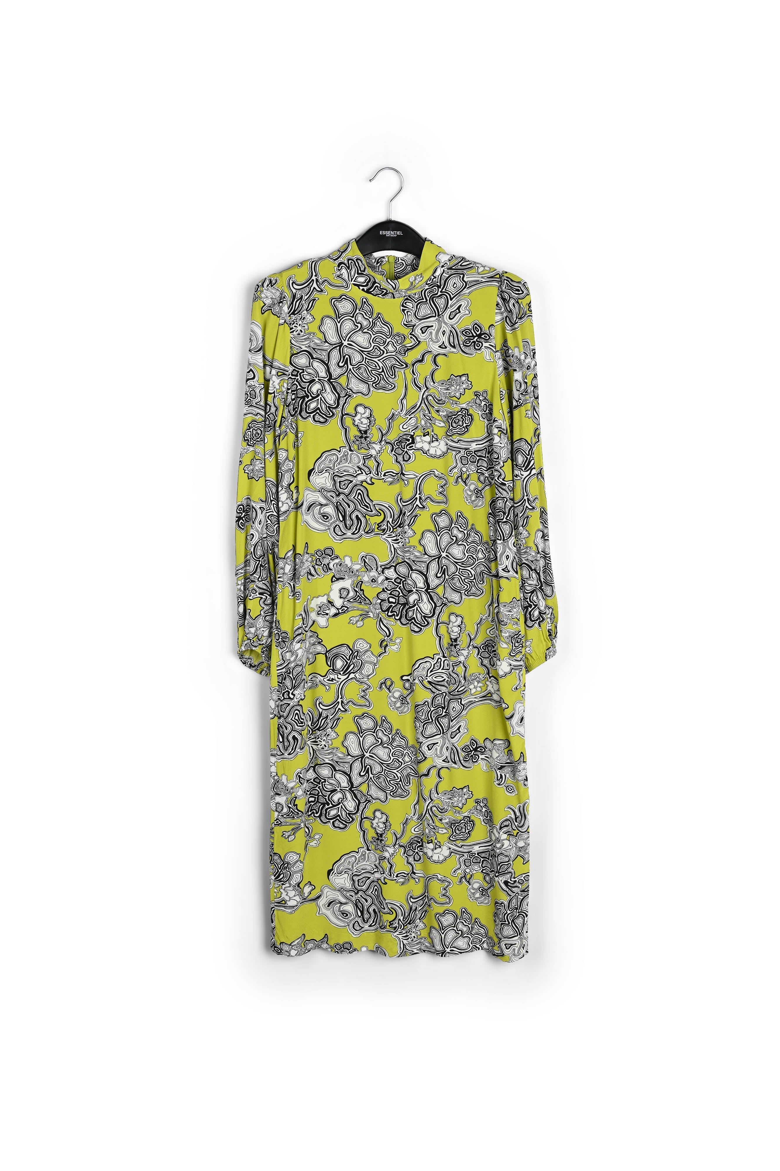 Lime green floral-print midi dress RE—SSENTIEL | Essentiel second hand