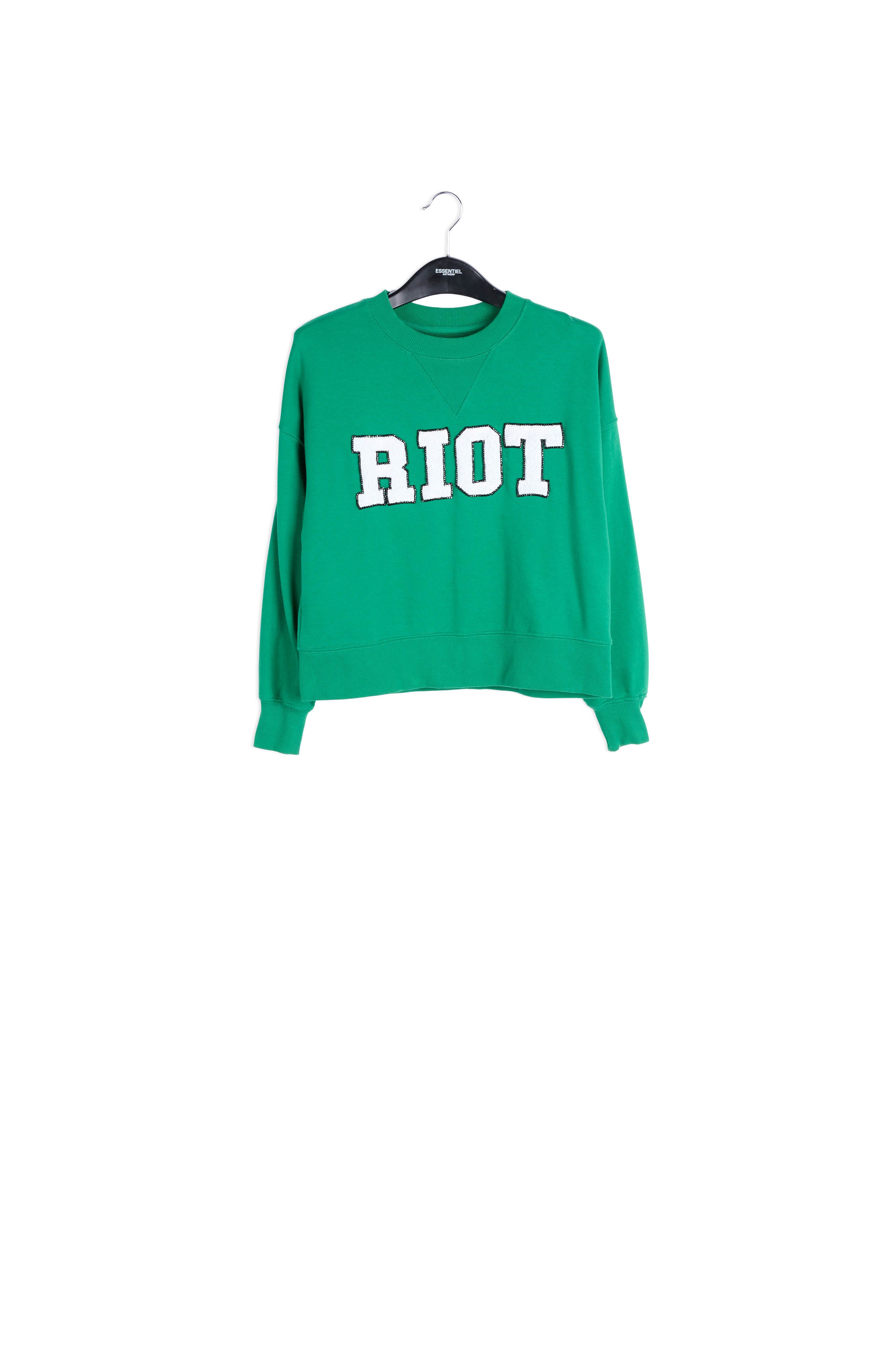 Green cotton-jersey sweatshirt with 'riot' embroidery RE—SSENTIEL | Essentiel second hand