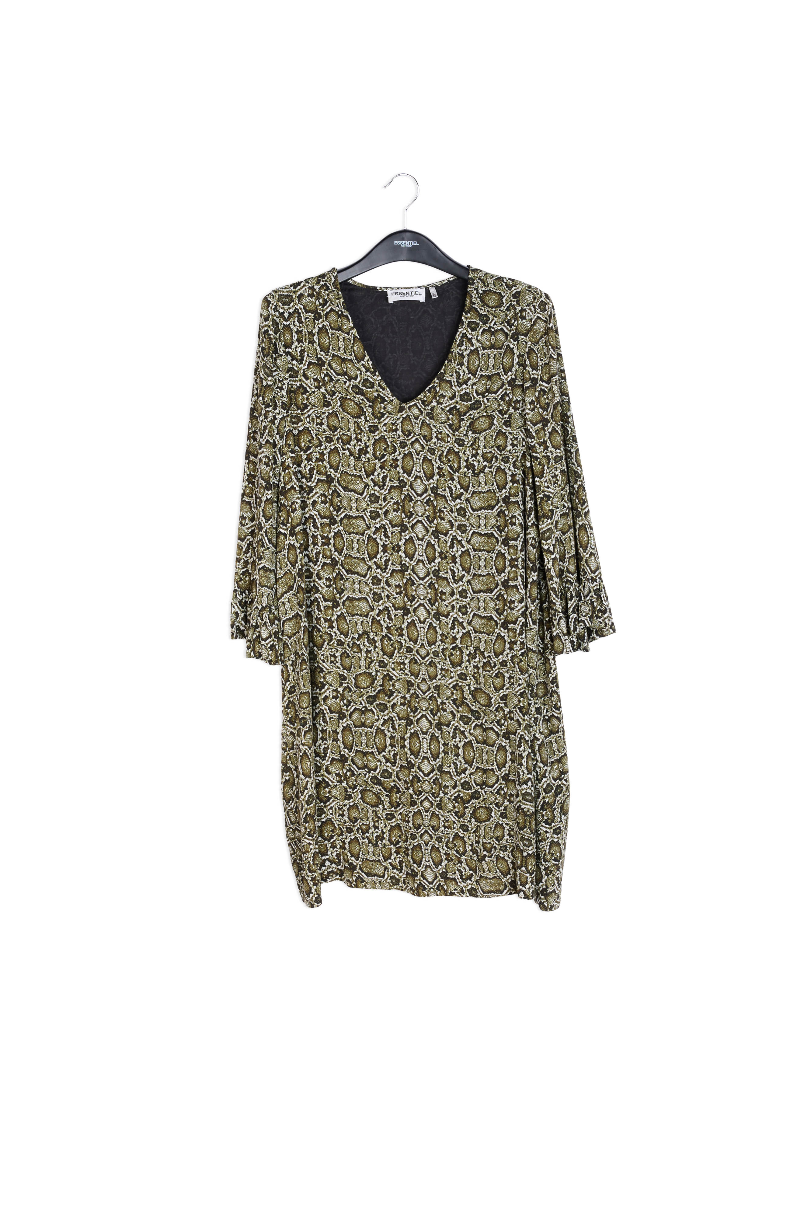 Kakigroene mini-jurk met slangenprint RE—SSENTIEL | Essentiel second hand