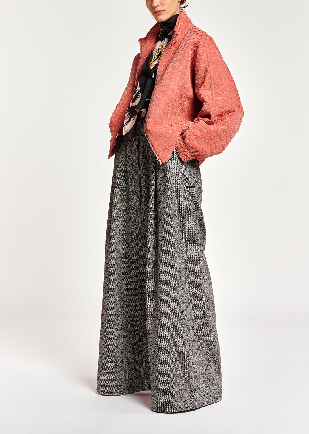 Pink houndstooth jacquard bomber jacket RE—SSENTIEL | Essentiel second hand