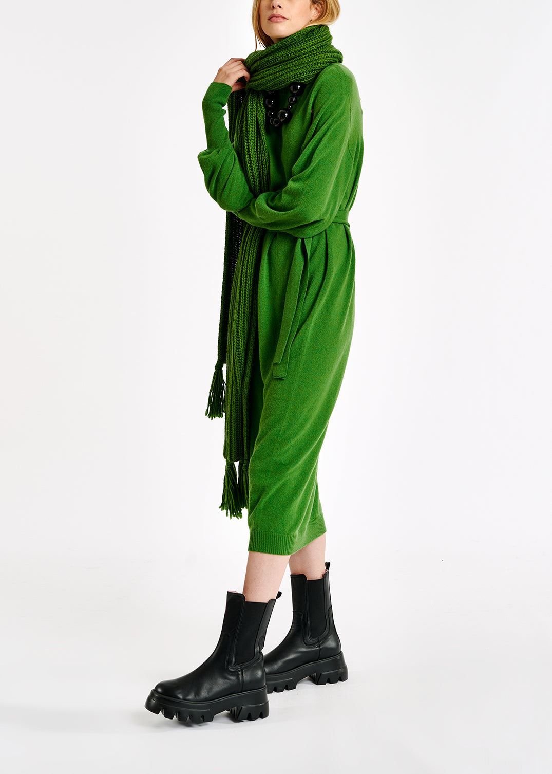 Green midi-length merino wool blend knit dress RE—SSENTIEL | Essentiel second hand