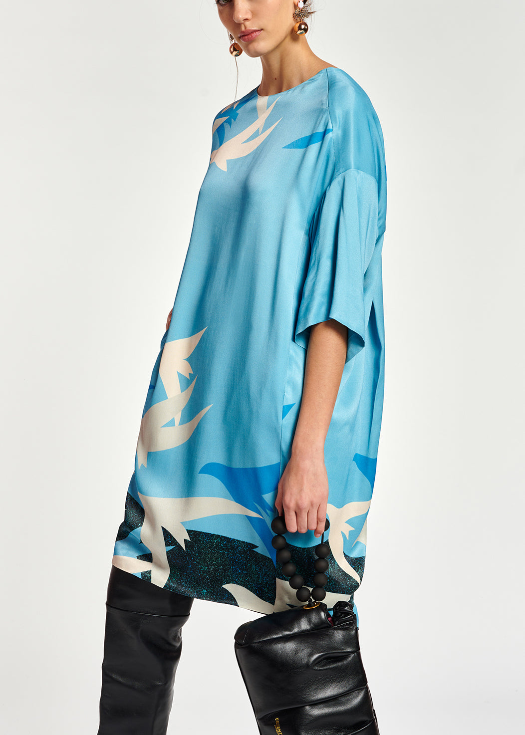 Blue cocoon-shaped printed mini dress RE—SSENTIEL | Essentiel second hand