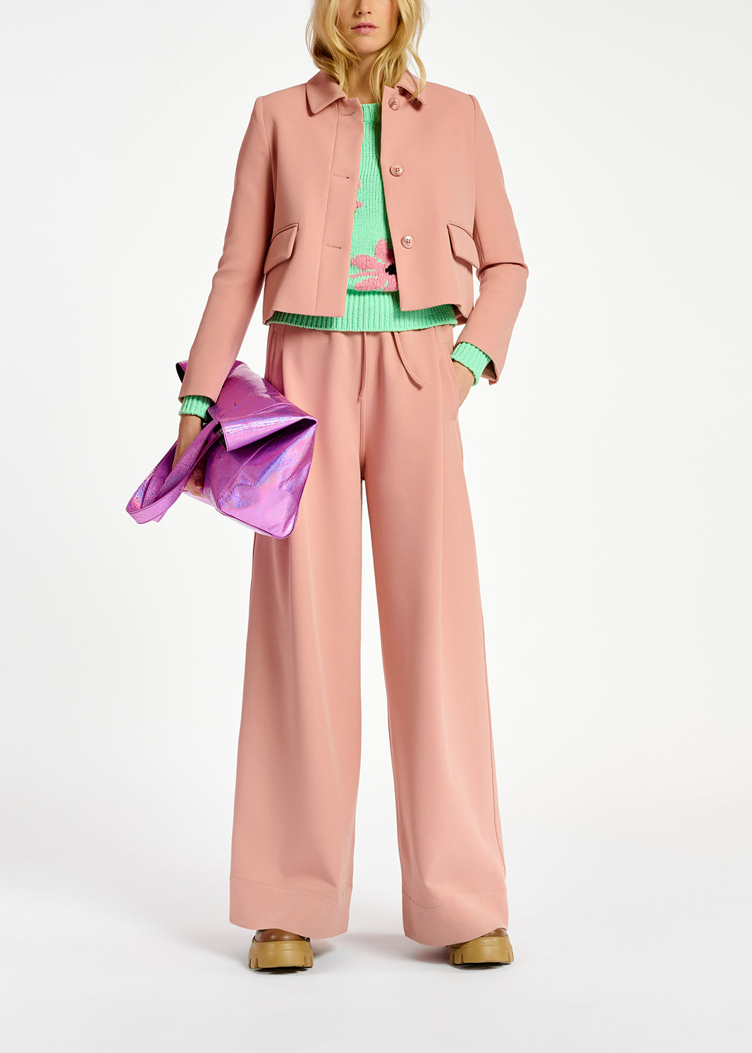 Pull intarsia vert menthe et rose à  fleurs RE—SSENTIEL | Essentiel second hand