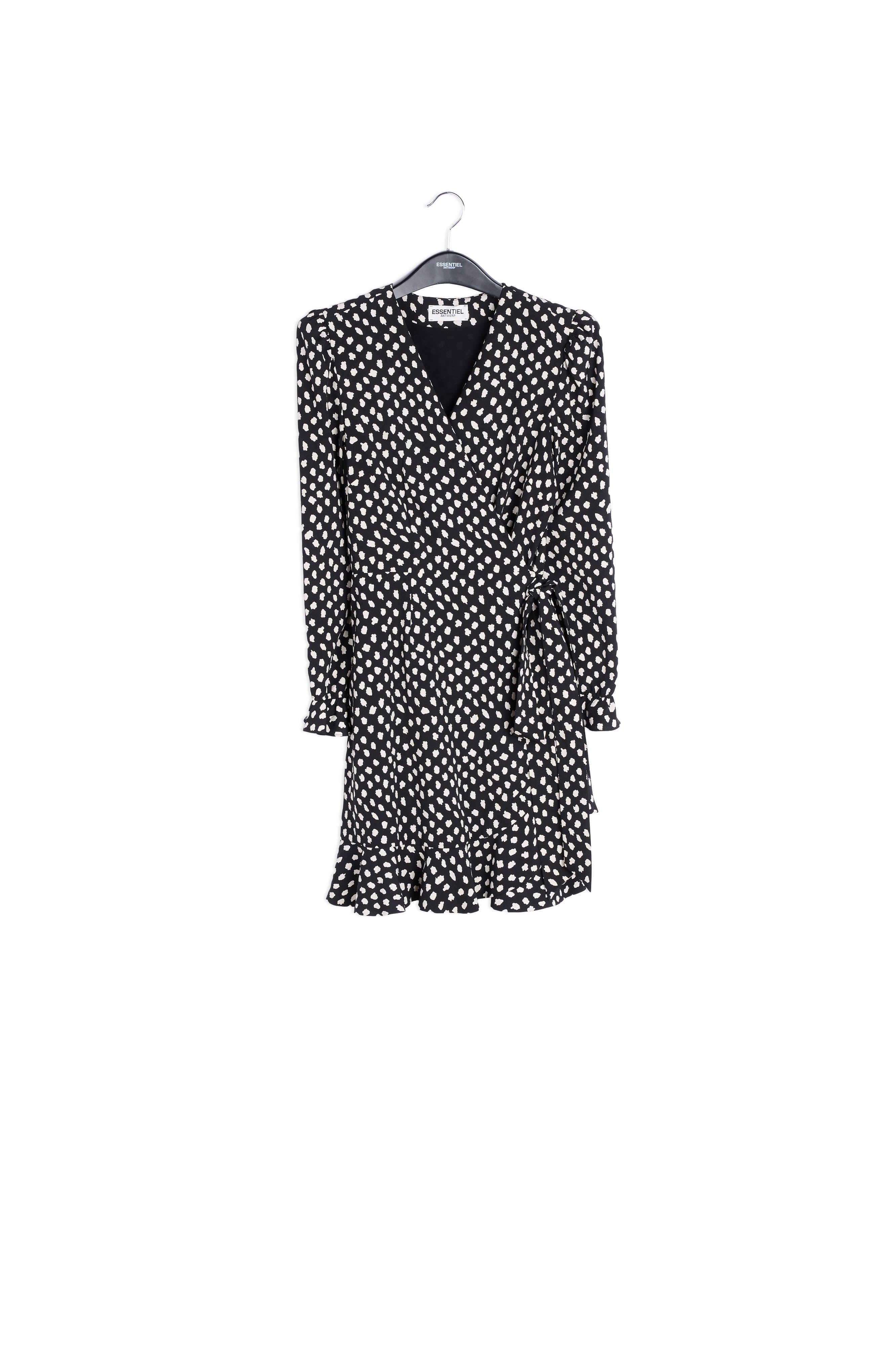 Black polka dot wrap mini dress RE—SSENTIEL | Essentiel second hand