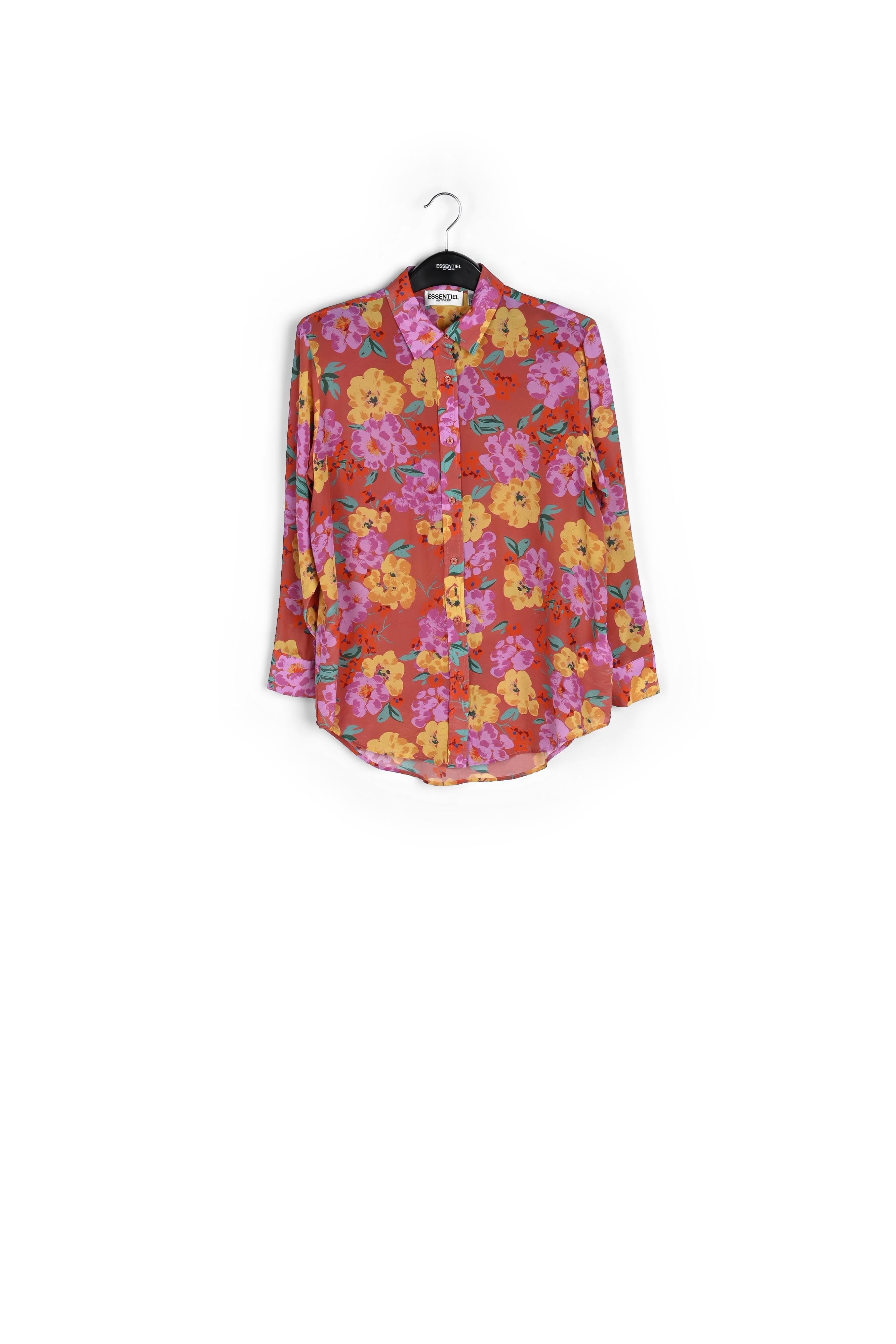 Coral floral-print silk shirt RE—SSENTIEL | Essentiel second hand
