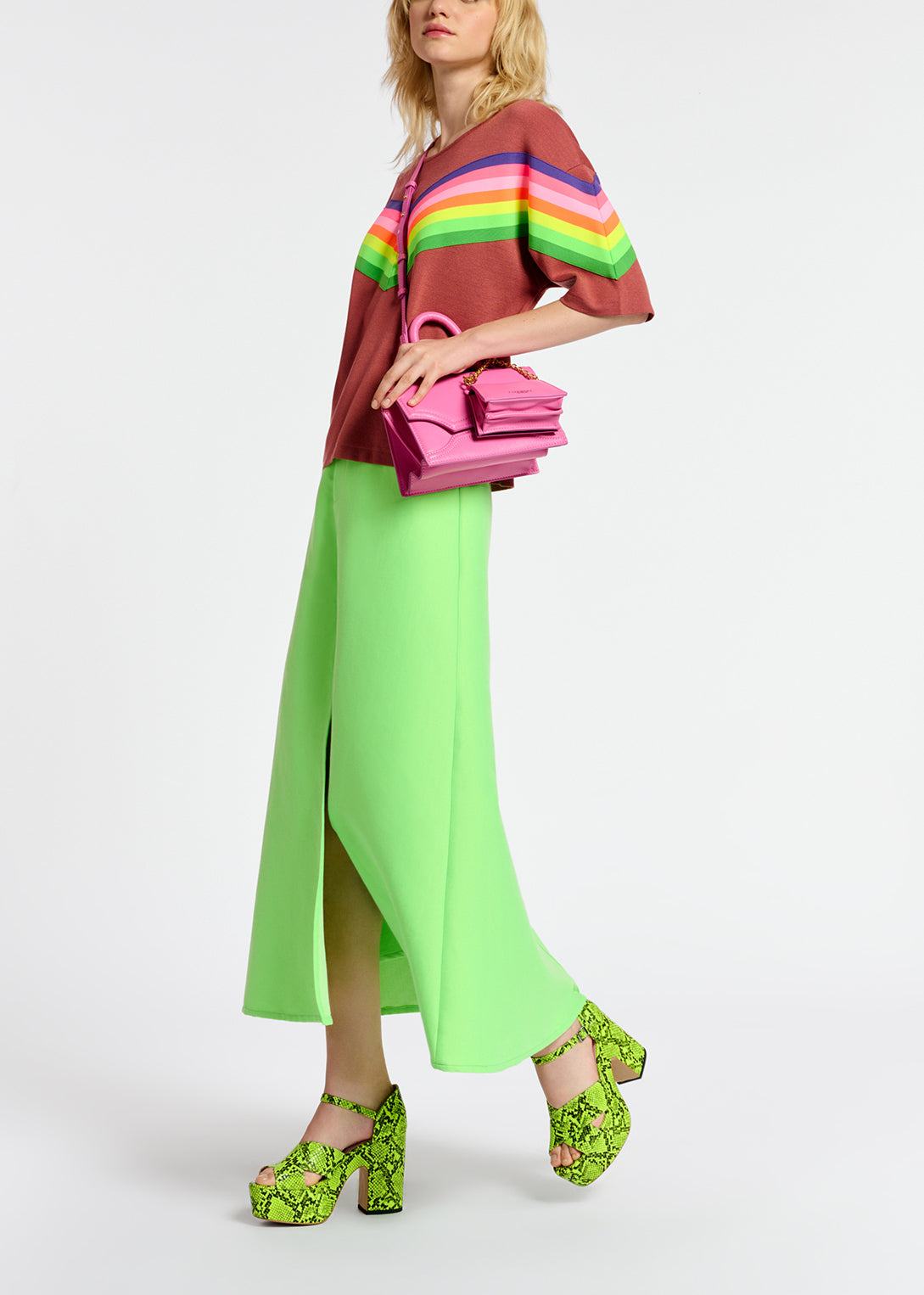 Maxi jupe trapèze vert fluo RE—SSENTIEL | Essentiel second hand