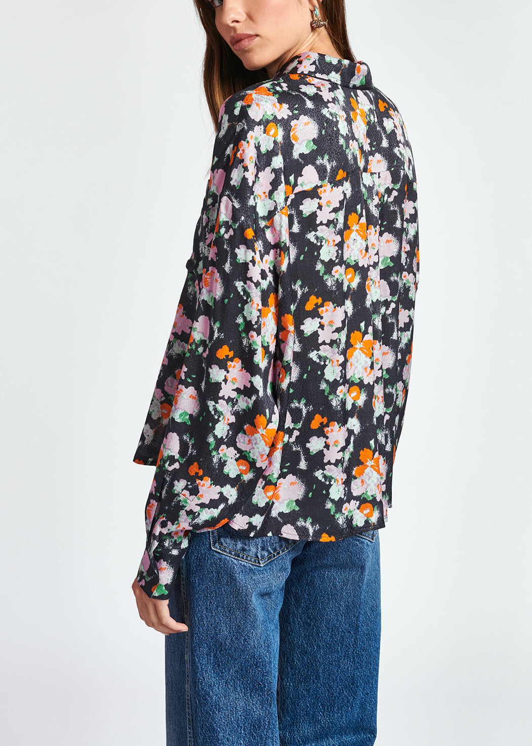 Dark blue loose-fit floral shirt RE—SSENTIEL | Essentiel second hand