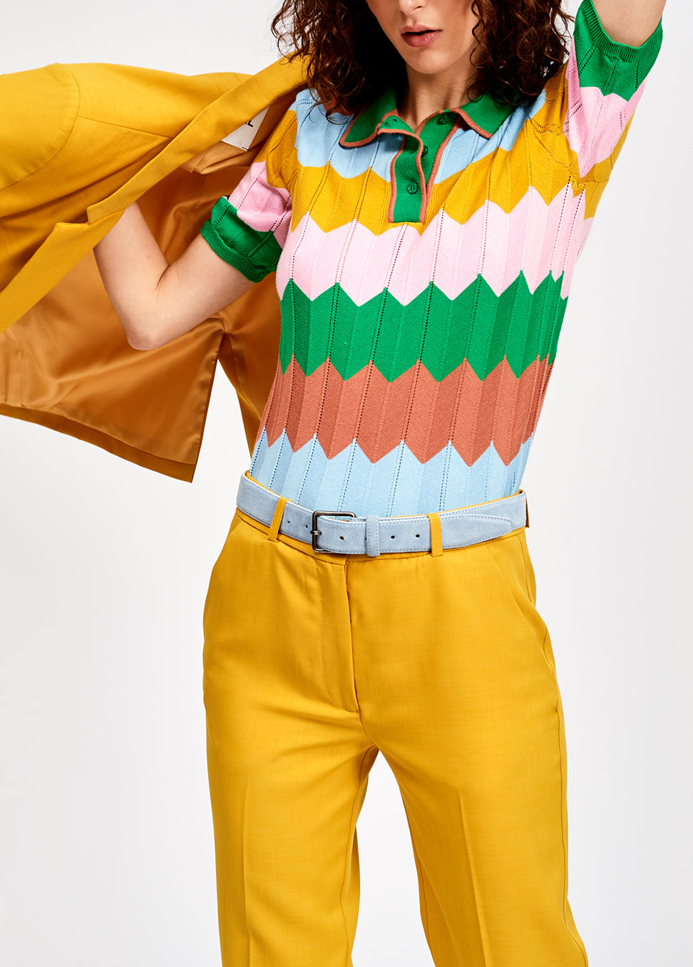 Multicolored zigzag pattern knitted polo shirt RE—SSENTIEL | Essentiel second hand