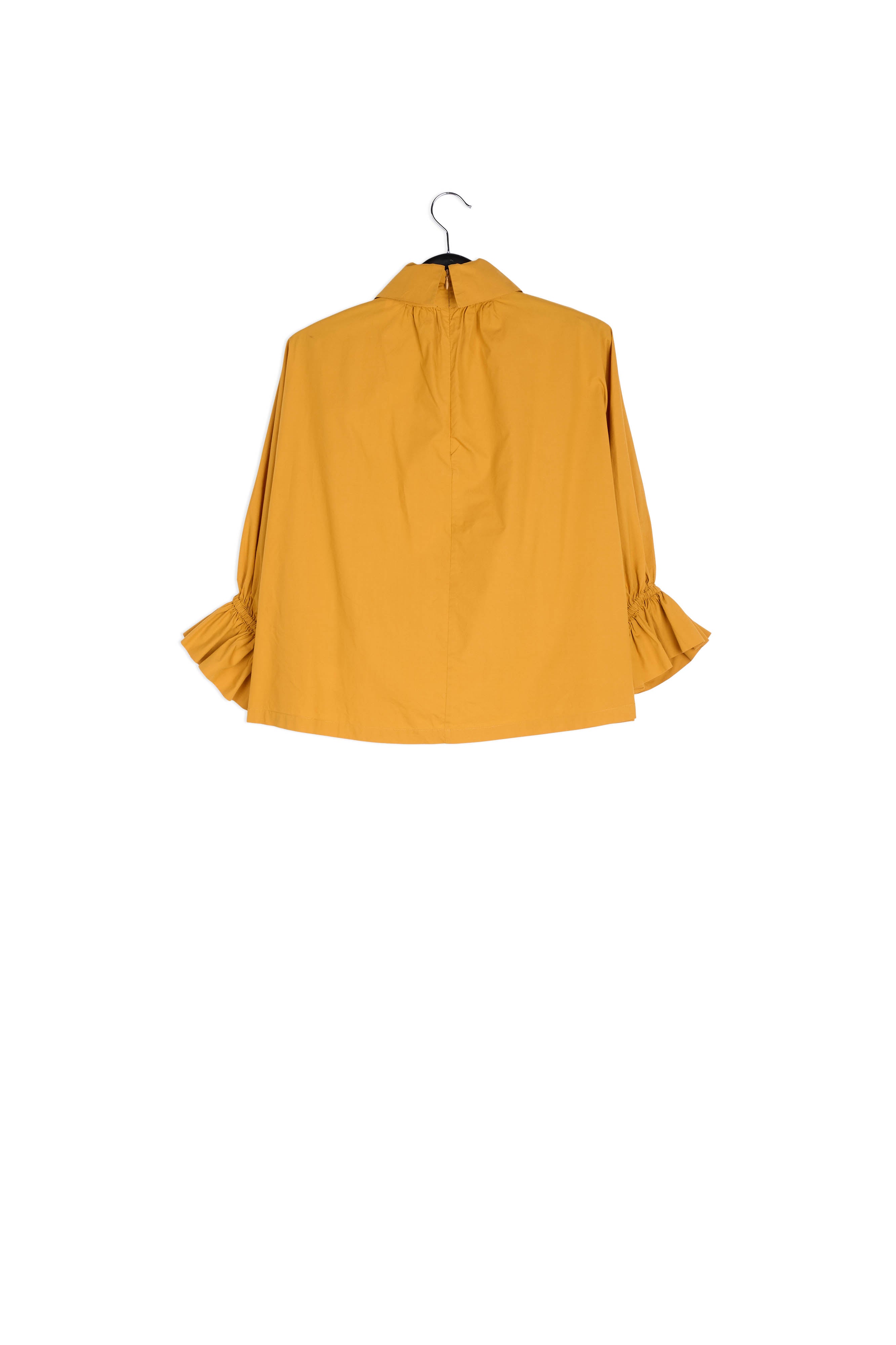 Ochre voluminous cotton top with high collar RE—SSENTIEL | Essentiel second hand
