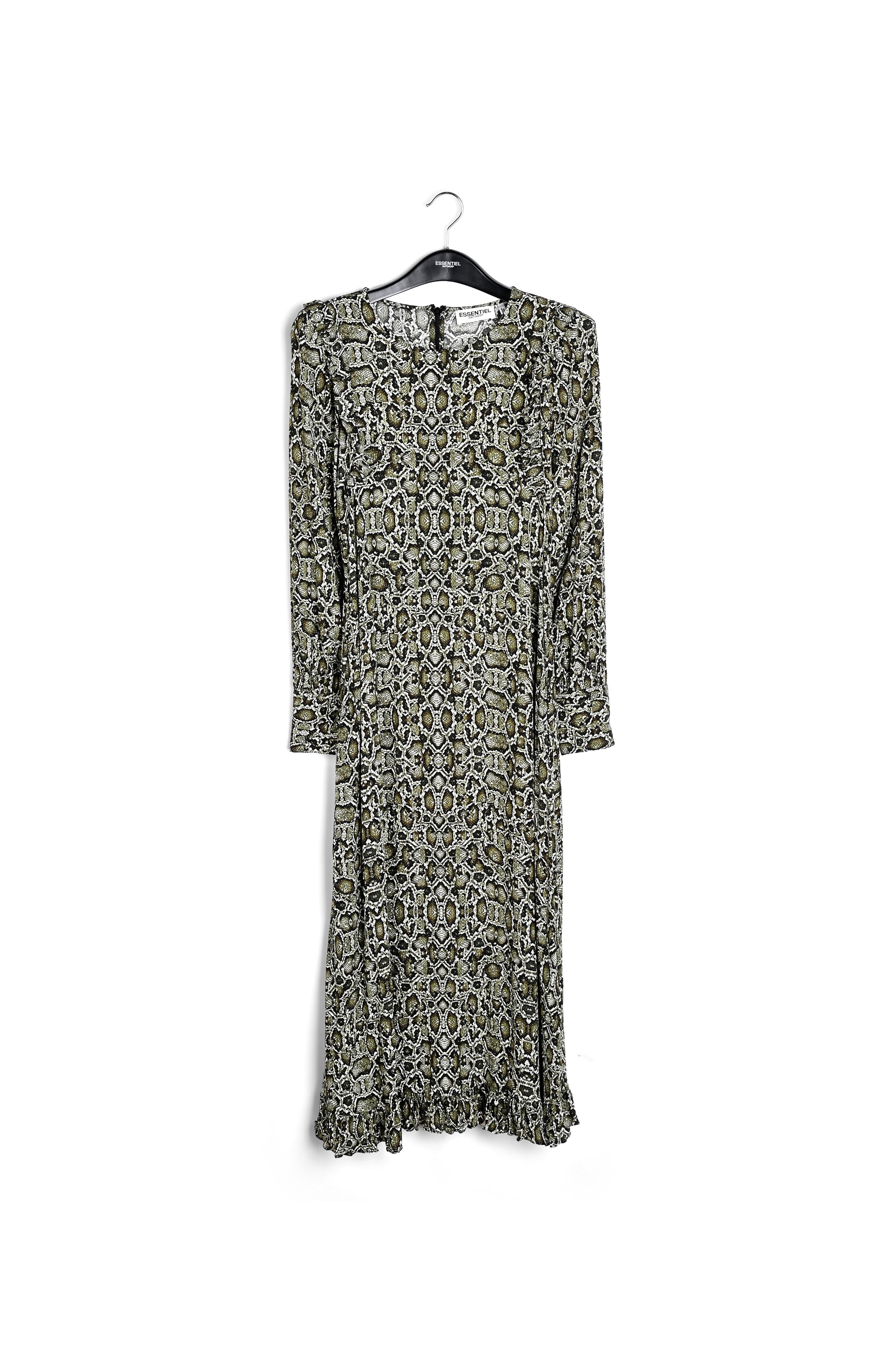 Kakigroene midi-jurk met slangenprint RE—SSENTIEL | Essentiel second hand