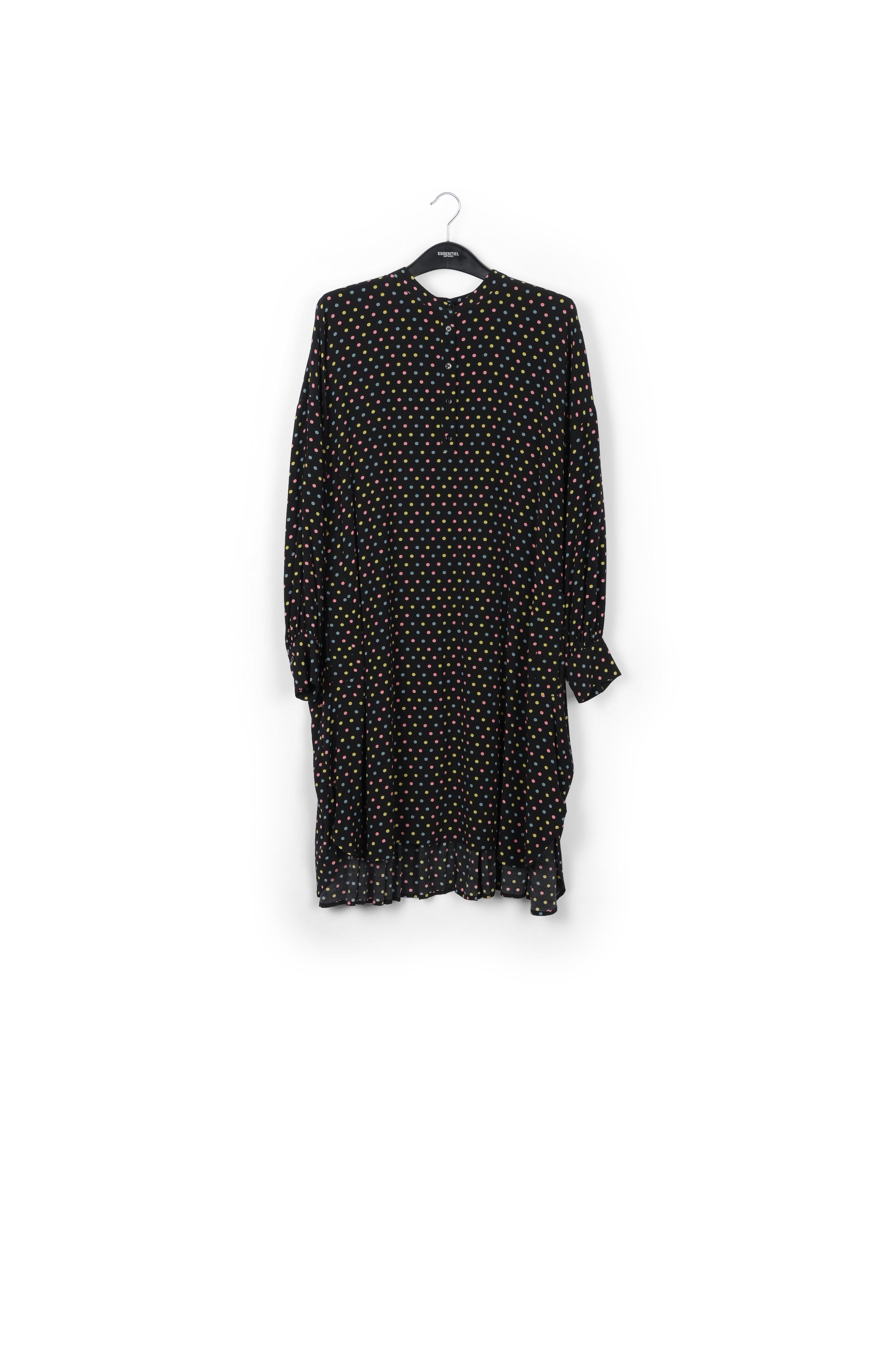Robe chemise noire à pois au dos plissé RE—SSENTIEL | Essentiel second hand