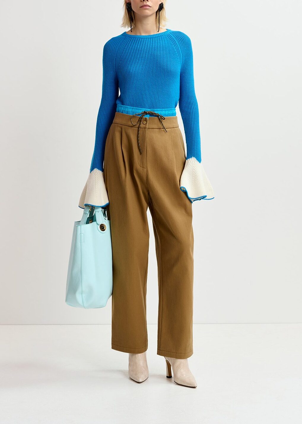 Bruine en blauwe broek met dubbele tailleband RE—SSENTIEL | Essentiel second hand