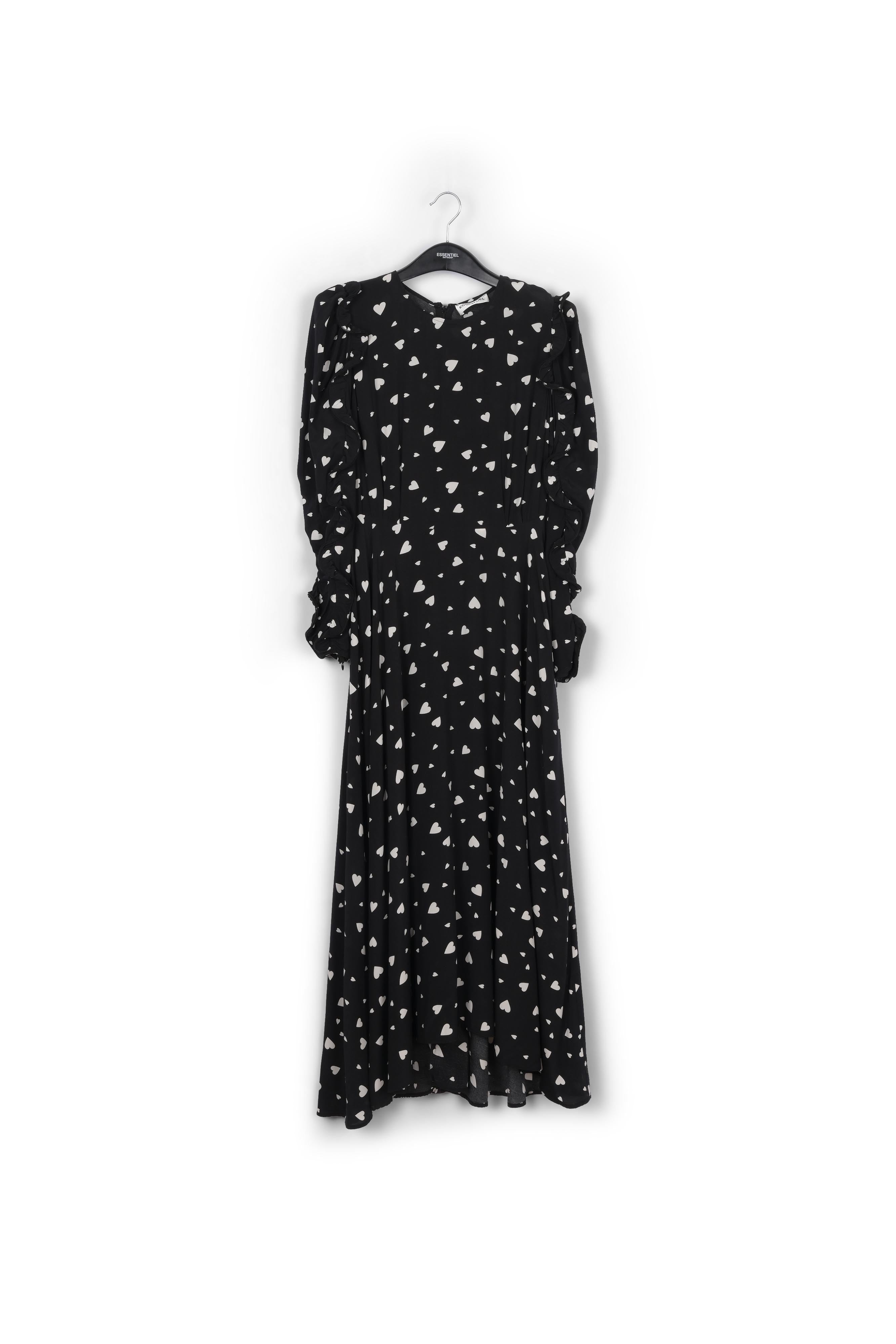 Black heart-print maxi dress with ruffle details RE—SSENTIEL | Essentiel second hand