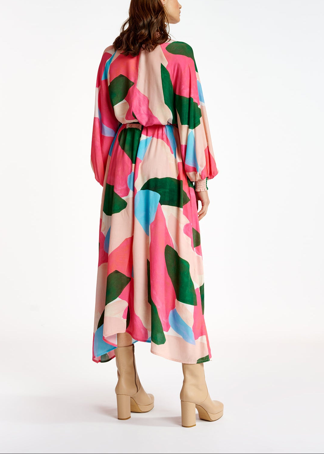 Light pink, pink and blue maxi-dress with graphic print RE—SSENTIEL | Essentiel second hand
