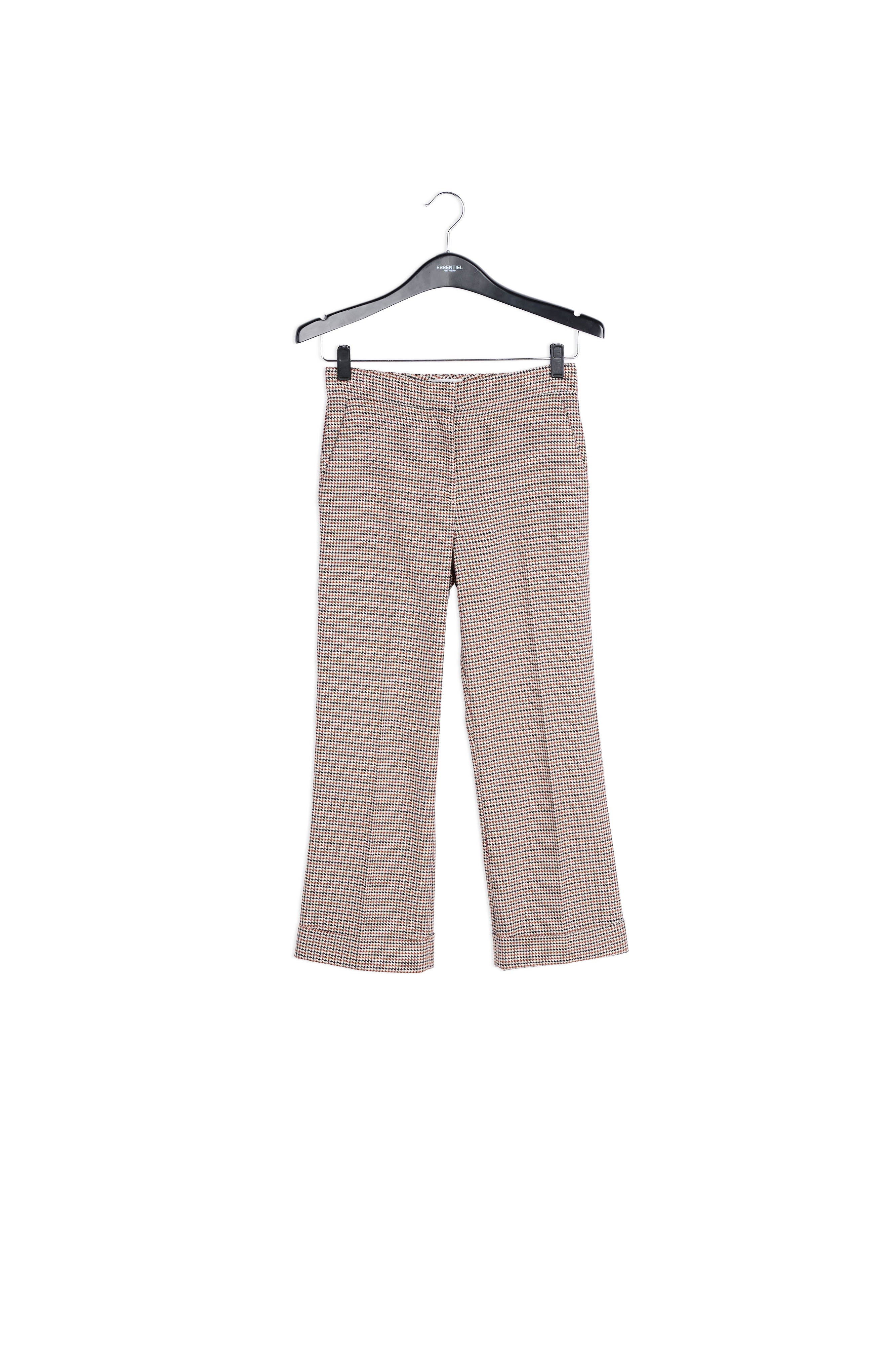 Pantalon 7/8ème pied-de-poule beige avec ourlet replié RE—SSENTIEL | Essentiel second hand