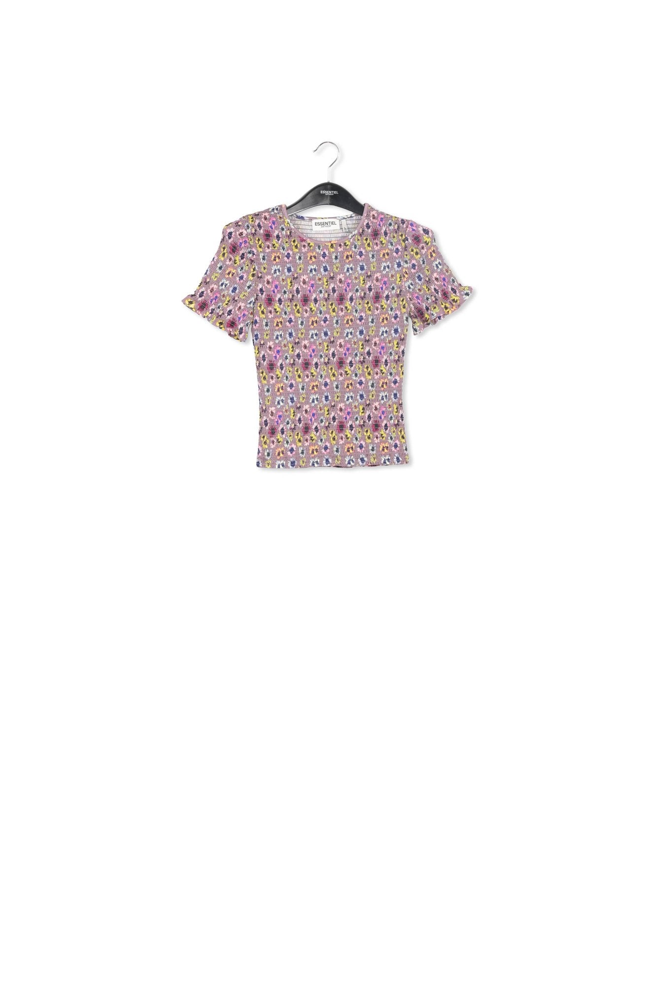 Mauve smocked top with multicolor floral print RE—SSENTIEL | Essentiel second hand