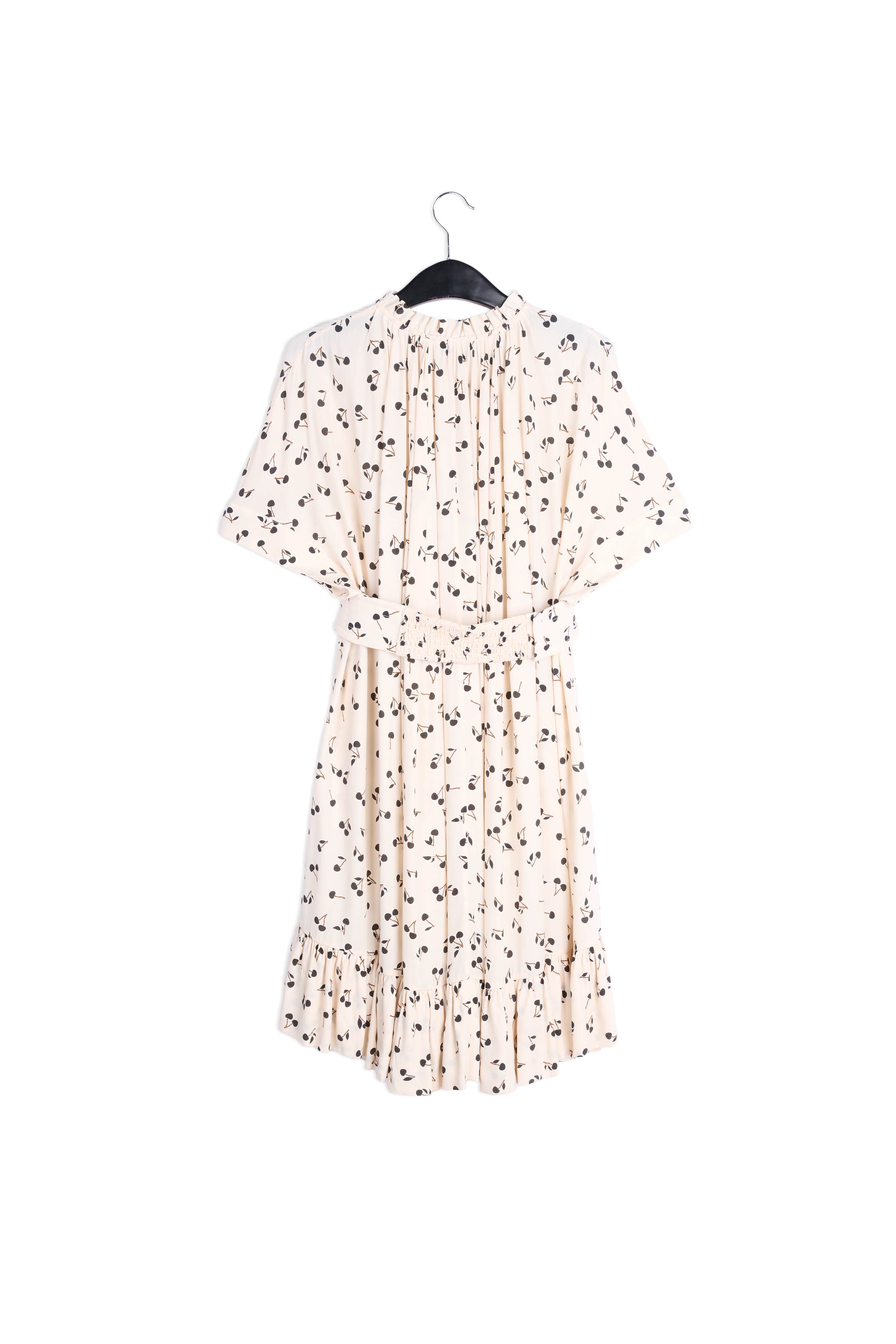 Off-white oversized ruffled dress with cherry print RE—SSENTIEL | Essentiel second hand