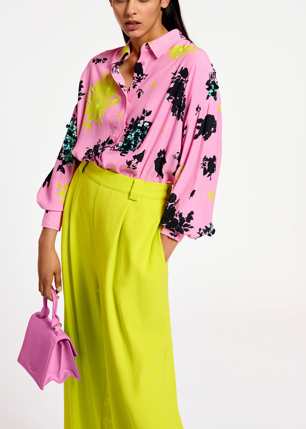 Chemise à imprimé fleuri rose, noir et jaune RE—SSENTIEL | Essentiel second hand