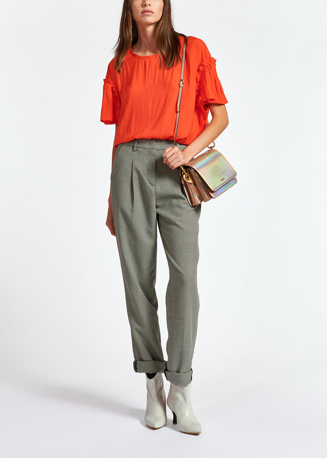 Orange ruffled short-sleeve top RE—SSENTIEL | Essentiel second hand