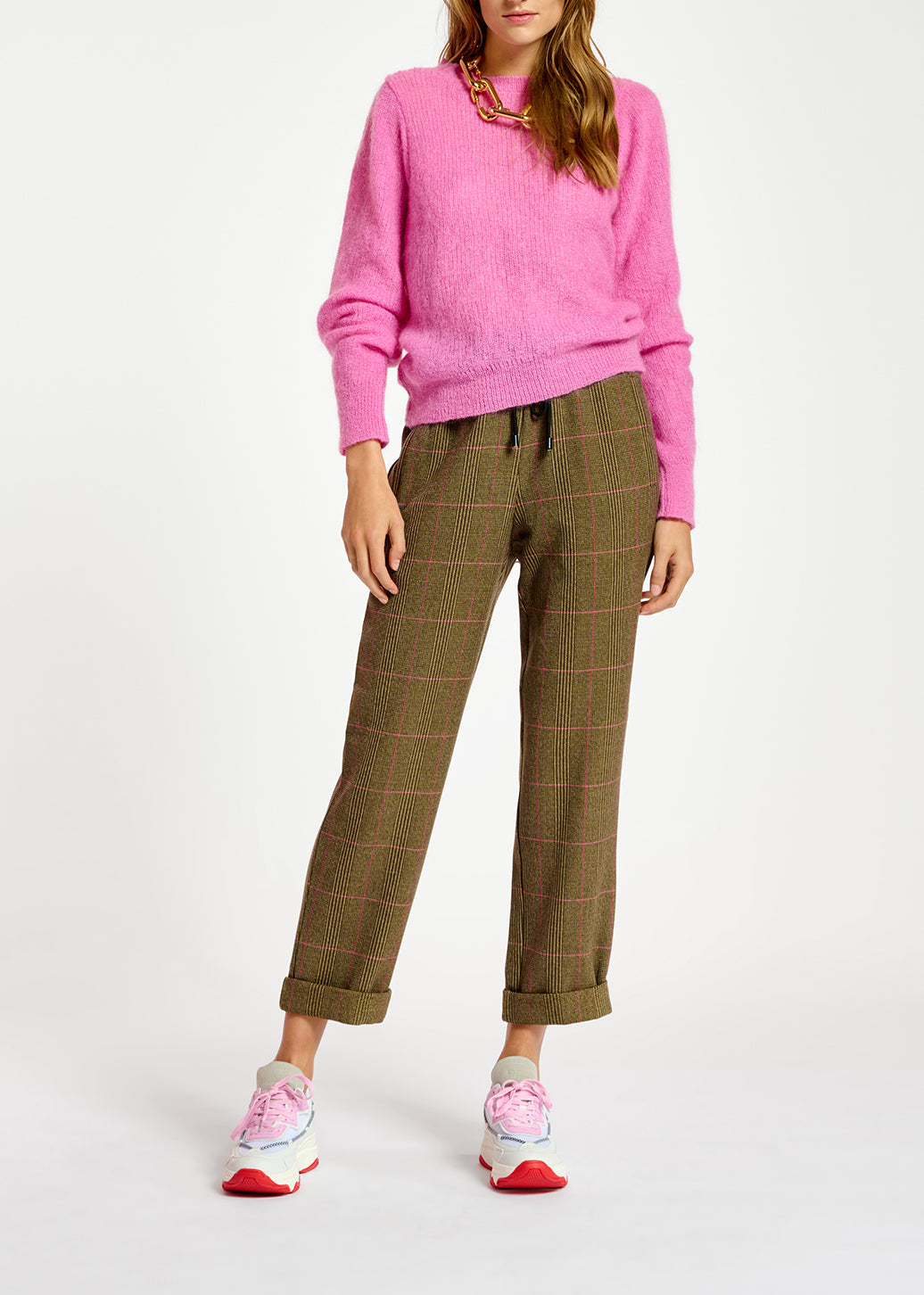 Neon pink mohair-blend knit sweater with puffed shoulders RE—SSENTIEL | Essentiel second hand