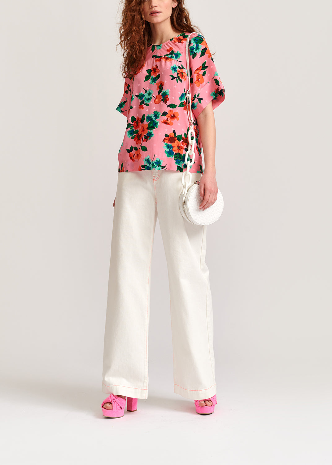 Pink floral and polka dot silk top RE—SSENTIEL | Essentiel second hand