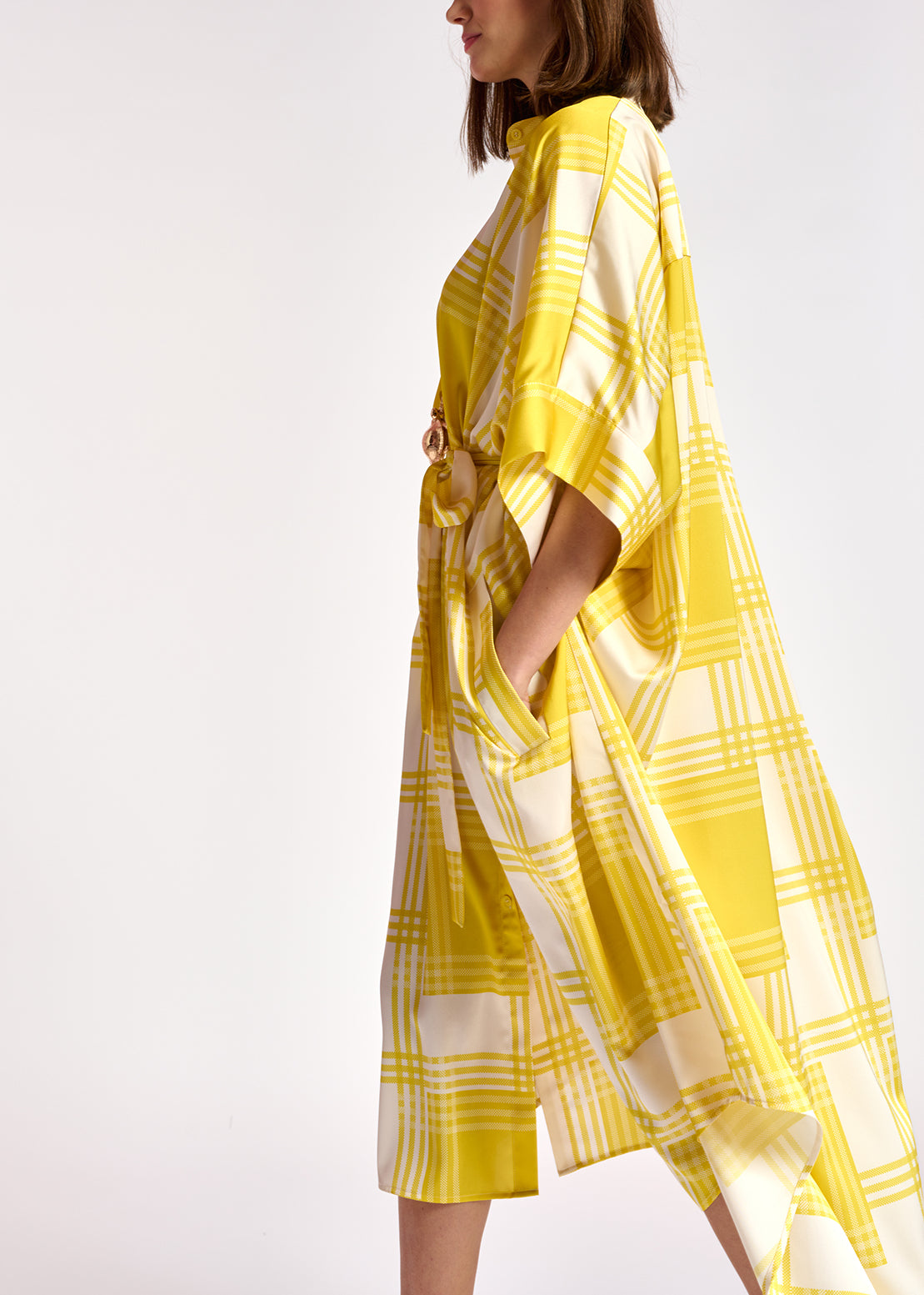 Robe chemise à  carreaux blanc cassé et jaunes RE—SSENTIEL | Essentiel second hand