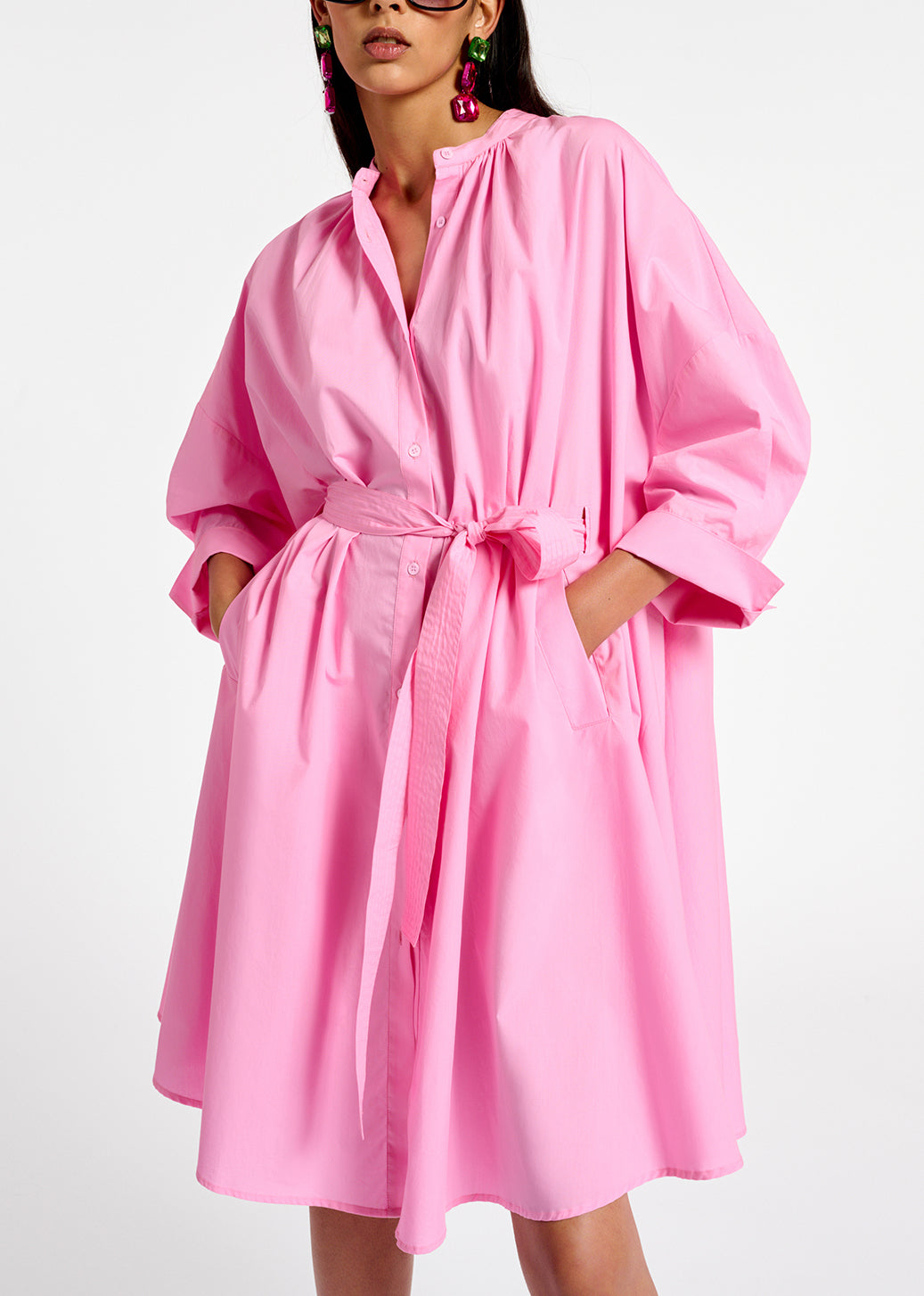 Pink cotton oversized knee-length shirt dress RE—SSENTIEL | Essentiel second hand