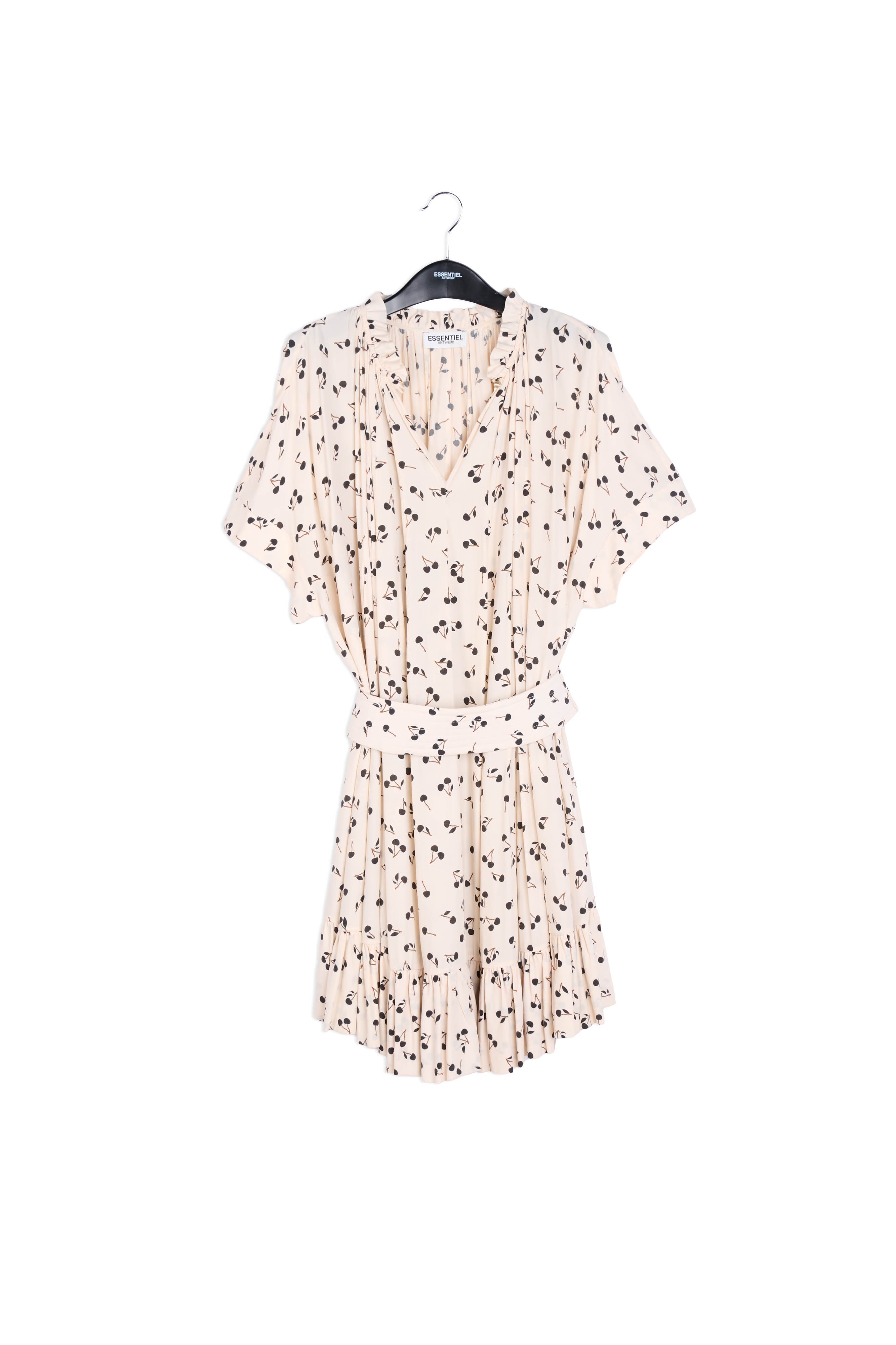 Off-white oversized ruffled dress with cherry print RE—SSENTIEL | Essentiel second hand