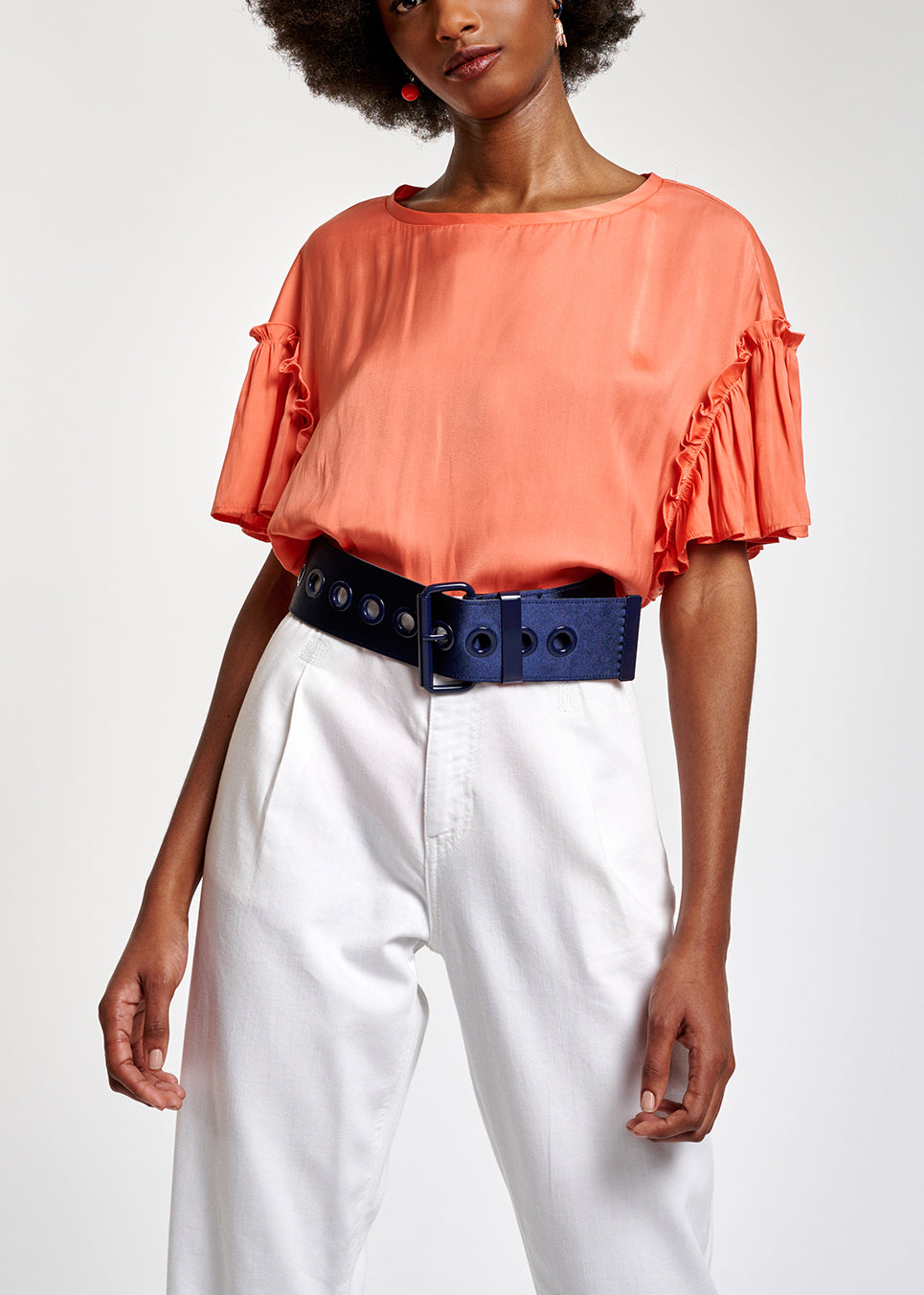 Light orange ruffled short-sleeve top RE—SSENTIEL | Essentiel second hand